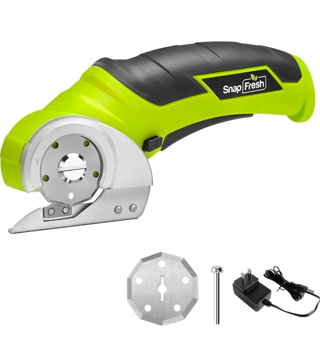 SnapFresh Cordless Electric Scissors, 4V Electric Mini Box Cutter, Carpet & Cardboard Cutter Tool with a Replacement Blade/Charger, Rotary Cutter for Cardboard Packages Leather Plastic - Green