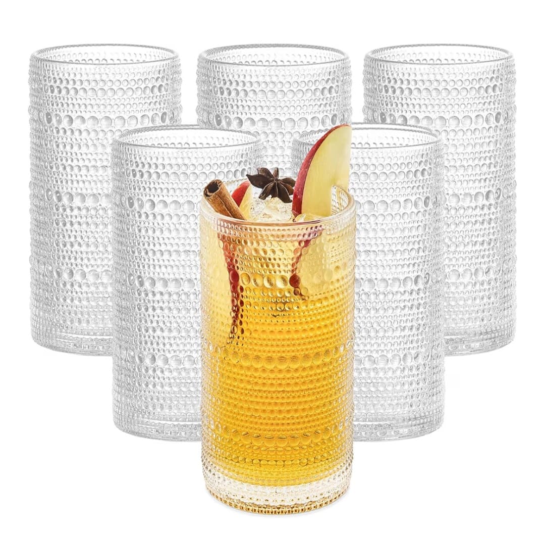 Glass Cup Set (6) - Glass Straws - Marble Ice Cubes