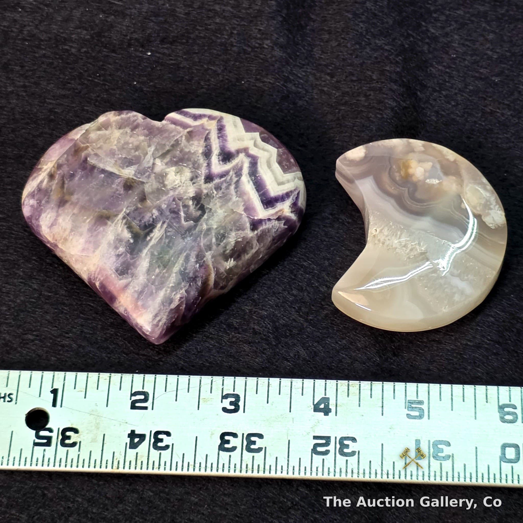 Chevron Amethyst Heart & Agate Moon Carved Crystal Set, 2 Pieces