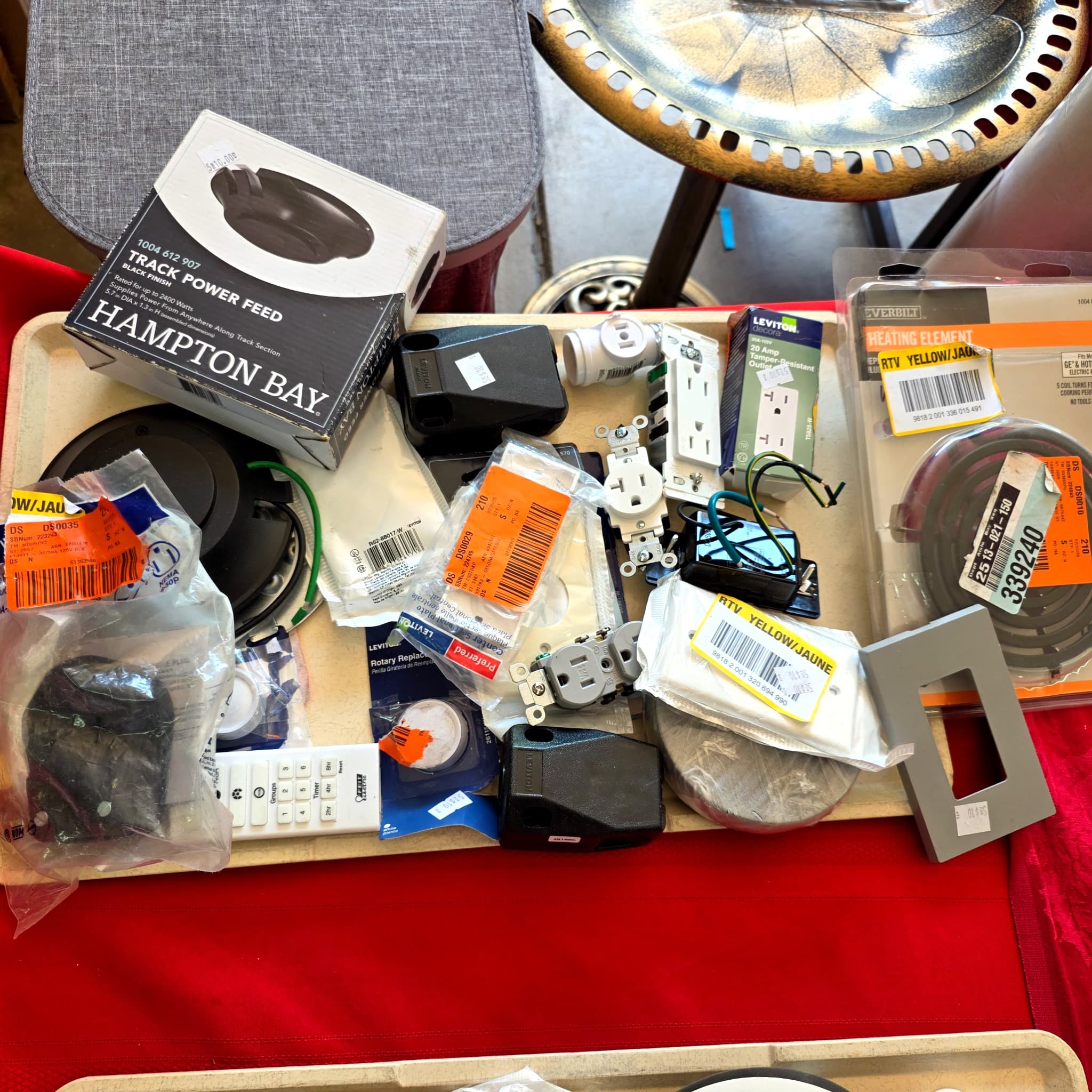 Tray Lot: Hardware, Electrical Fixtures & Accessories
