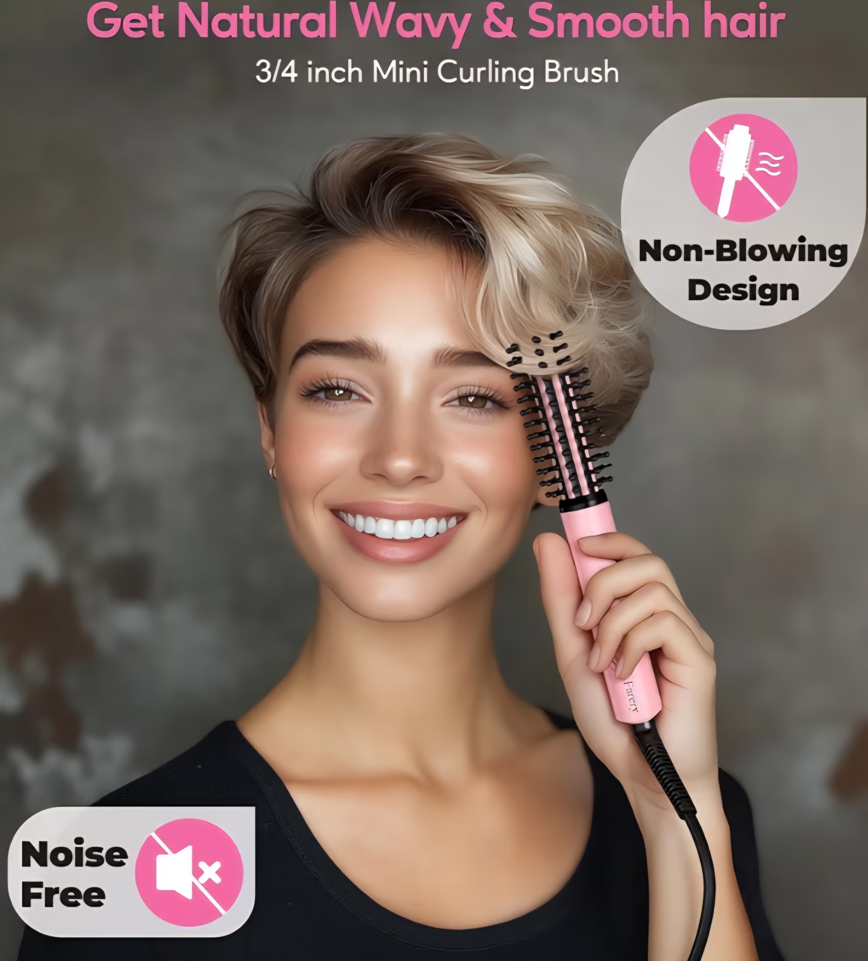 Mini Heated Curling Brush - Travel Size (Pink)