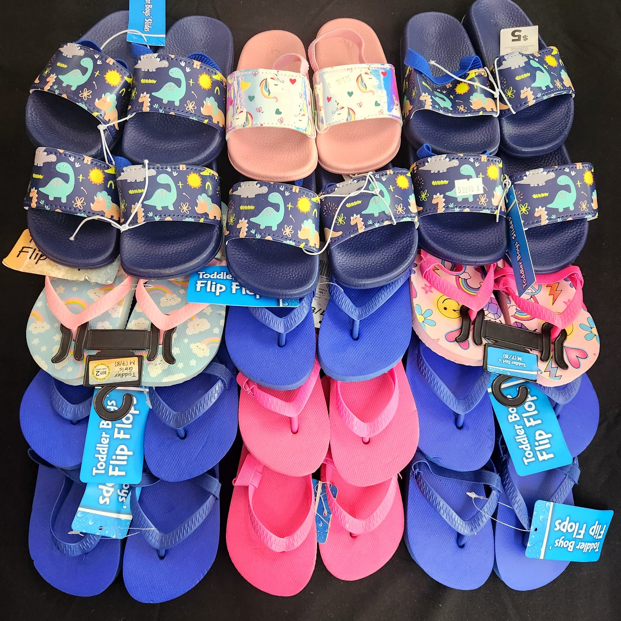 Toddler Boys & Girls Flip Flops & Slides, Size 7/8 15 Pair New