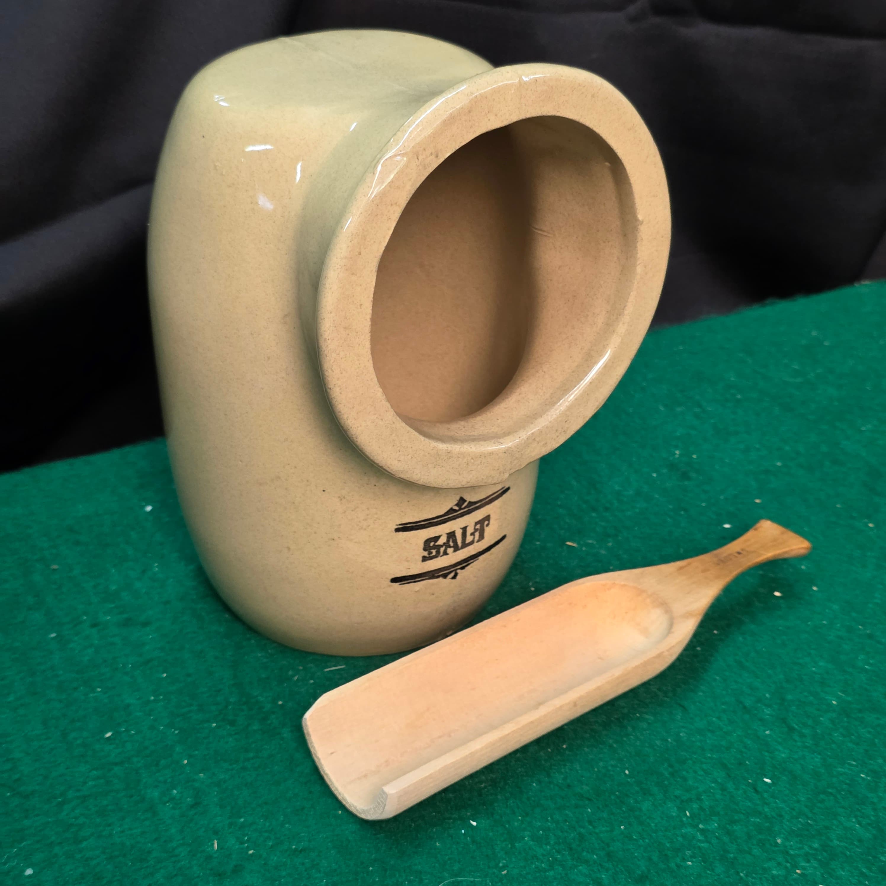 Moira English Stoneware Salt Crock with Swedish Wood Scoop
