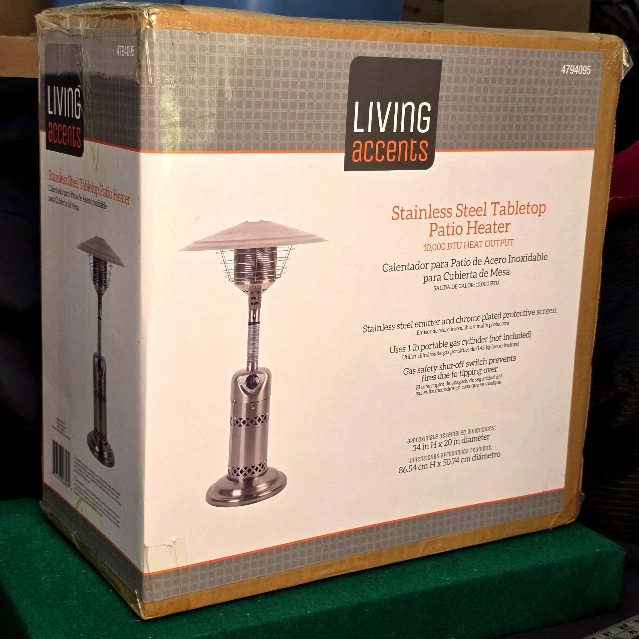 Living Accents Stainless Steel Tabletop Propane Patio Heater, New