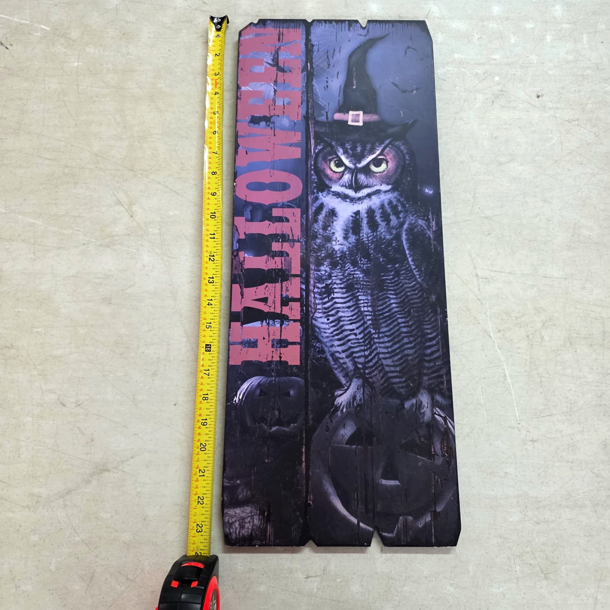 Halloween Owl Witch Hat Wooden Wall Sign, 24"
