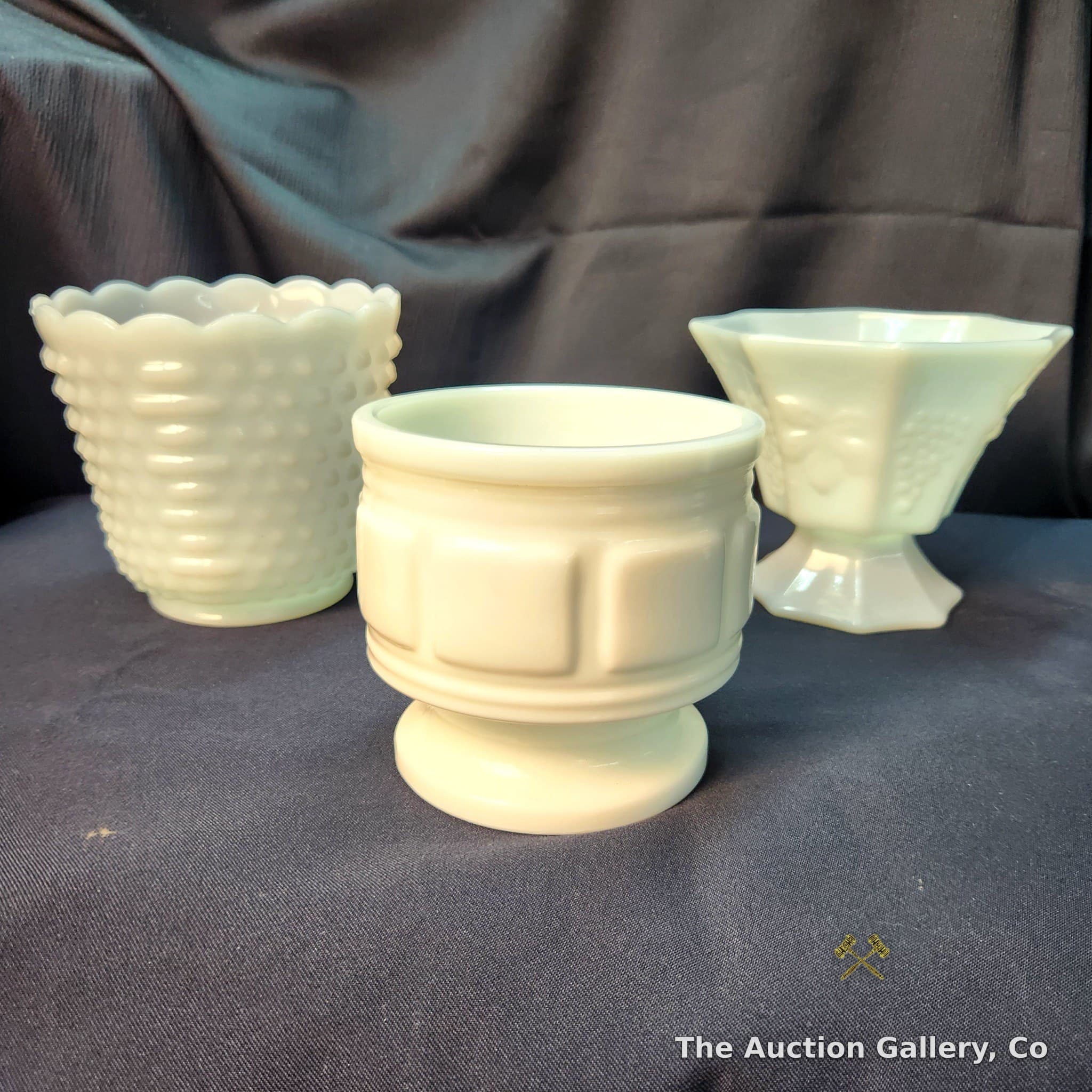Vintage Milk Glass Vase & Compote Lot, Set of 3