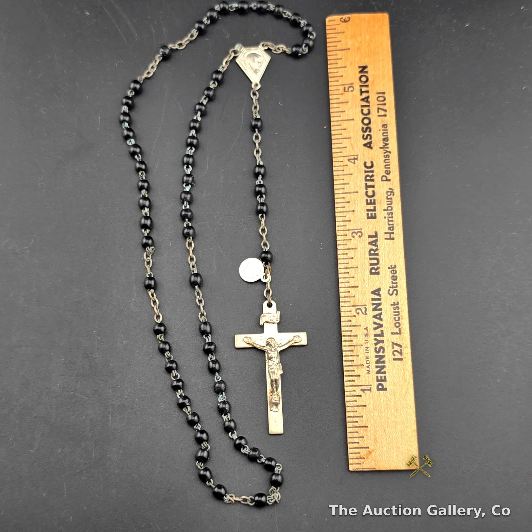 Vintage Black Bead Rosary, Unblessed, 16"