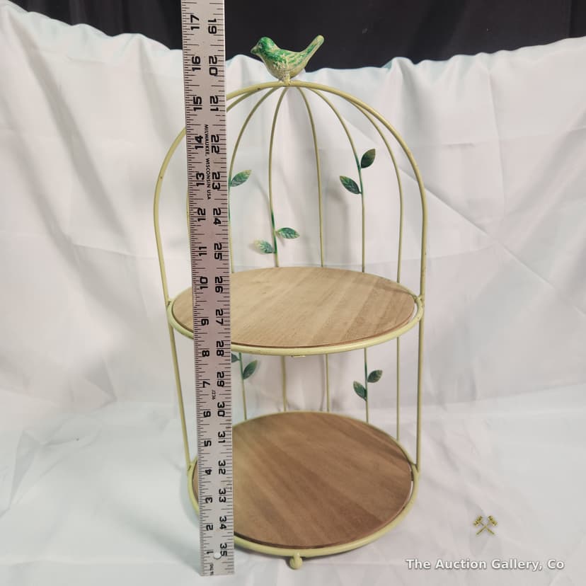 Birdcage-Style Two-Tier Metal and Wood Display Stand โ photo 2