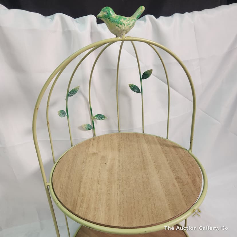 Birdcage-Style Two-Tier Metal and Wood Display Stand โ photo 3