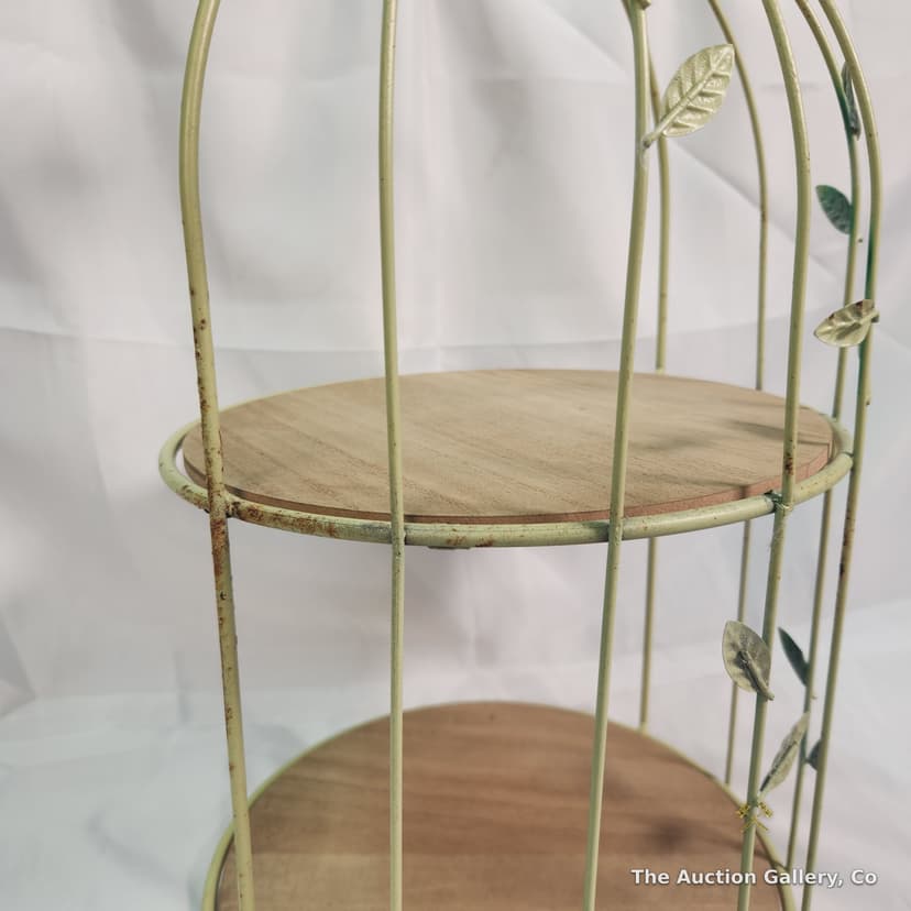 Birdcage-Style Two-Tier Metal and Wood Display Stand โ photo 6