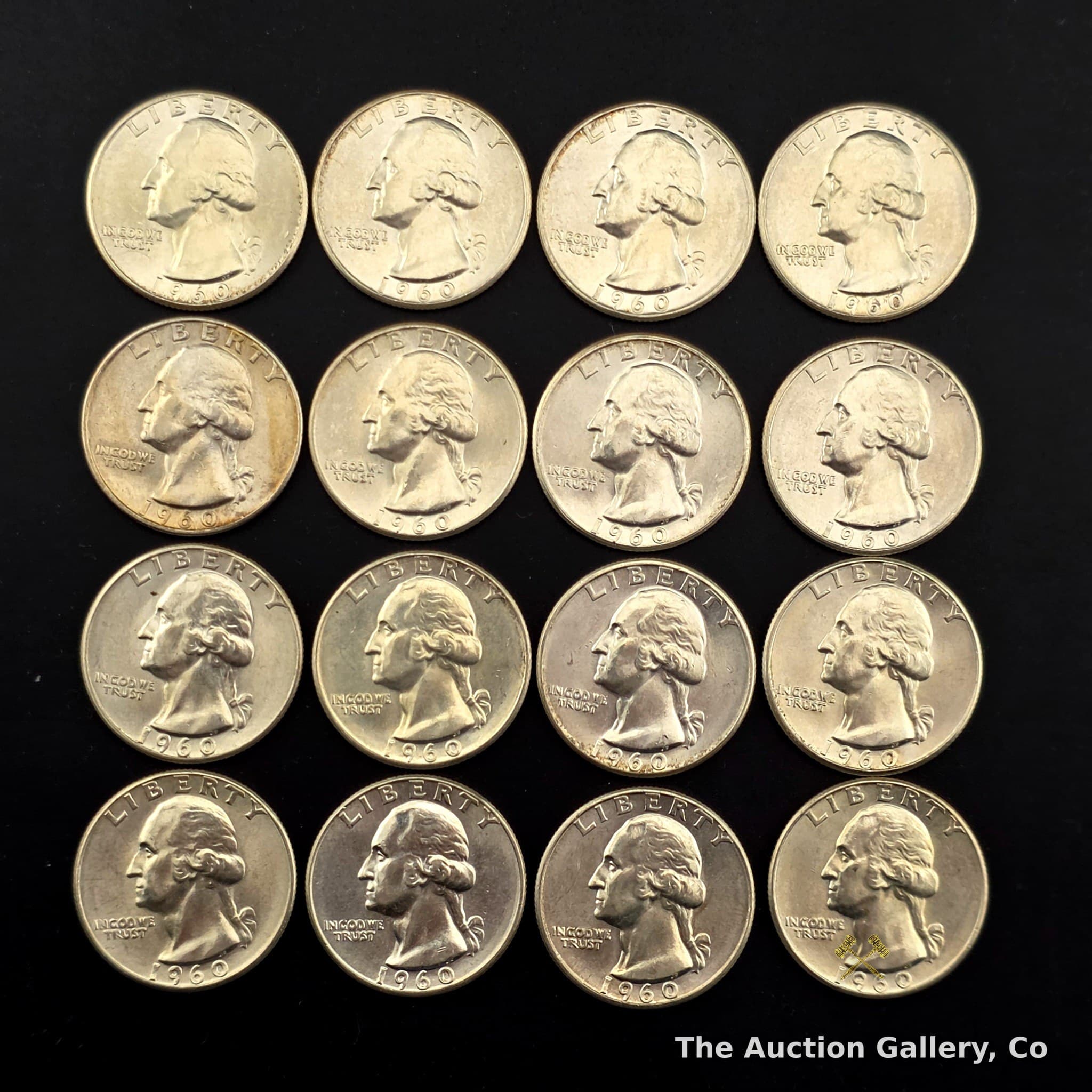 1960 Washington Silver Quarters, Lot of 16, 90% Silver
