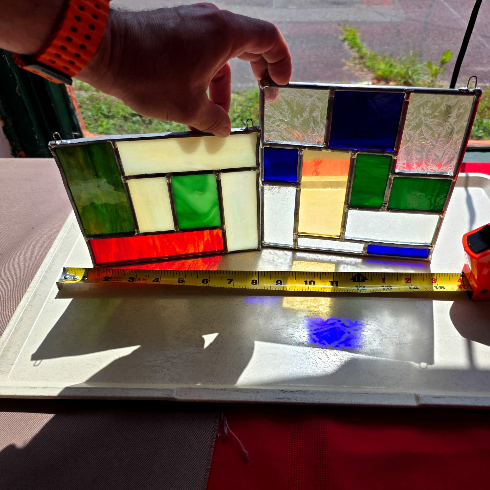 Vintage Leaded Stained Glass Hanging Panels, Set of 2