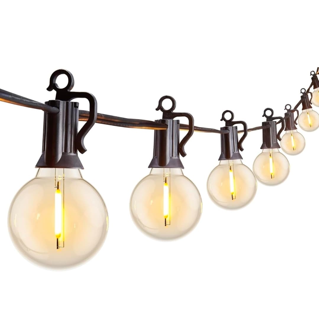 Brightown Outdoor String Lights 29 Feet G40 LED Patio Lights, Plug-in, 13 Plastic Edison Bulbs(1 Spare), Waterproof Connectable Hanging Light for Backyard Porch Balcony Party Decor, E12 Base, Black