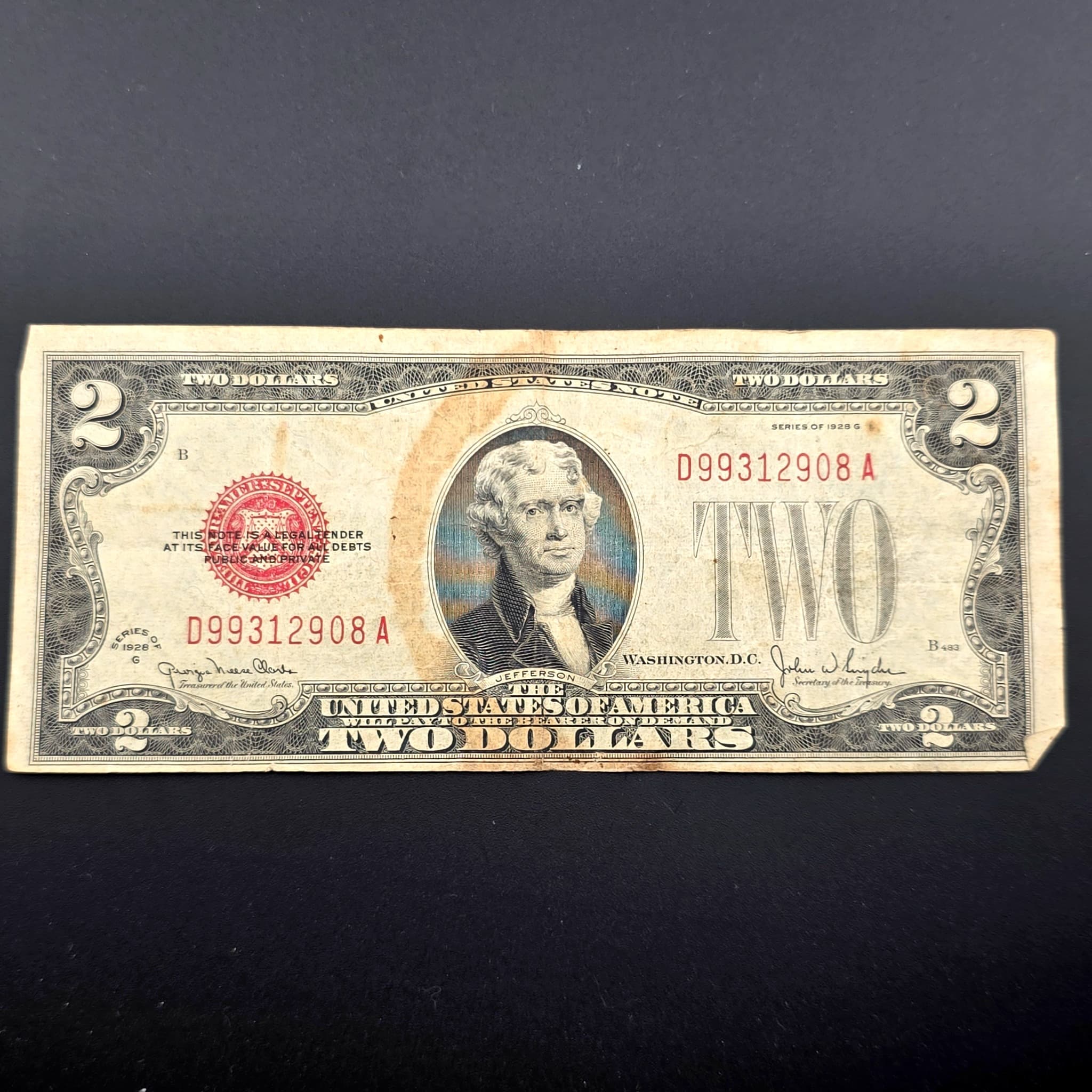 1928-G $2 United States Note, Red Seal