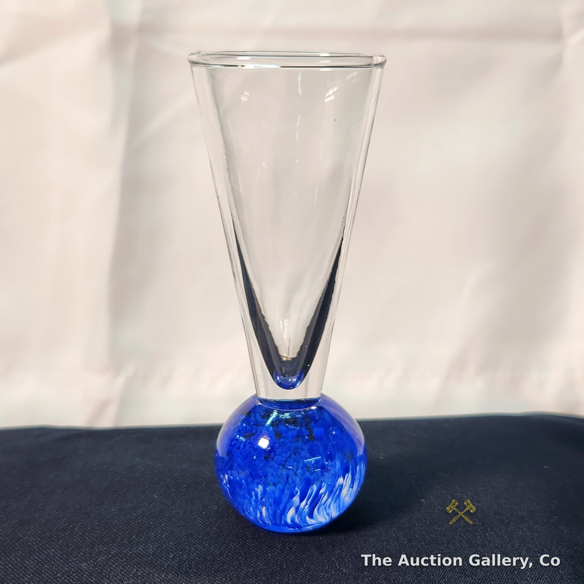 Art Glass Bud Vase, Cobalt Blue Ball Base