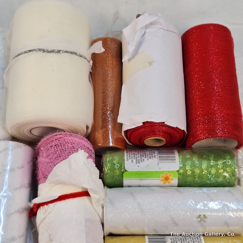 Large Lot of Glitter Tulle & Decorative Mesh Rolls, Assorted Colors β photo 3