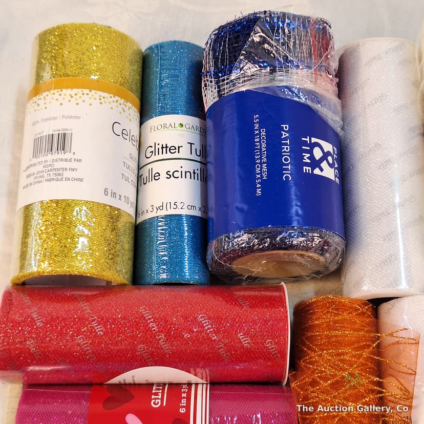 Large Lot of Glitter Tulle & Decorative Mesh Rolls, Assorted Colors β photo 2