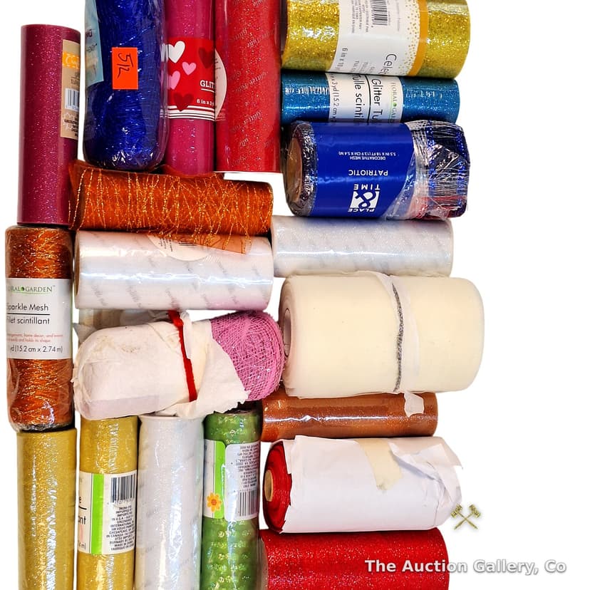 Large Lot of Glitter Tulle & Decorative Mesh Rolls, Assorted Colors