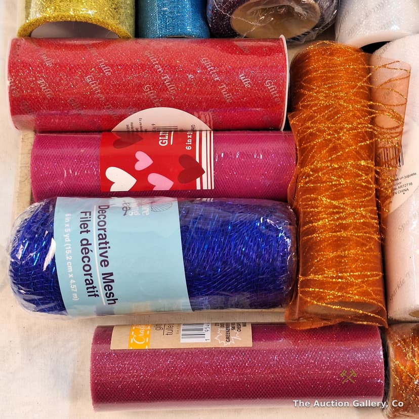Large Lot of Glitter Tulle & Decorative Mesh Rolls, Assorted Colors β photo 4