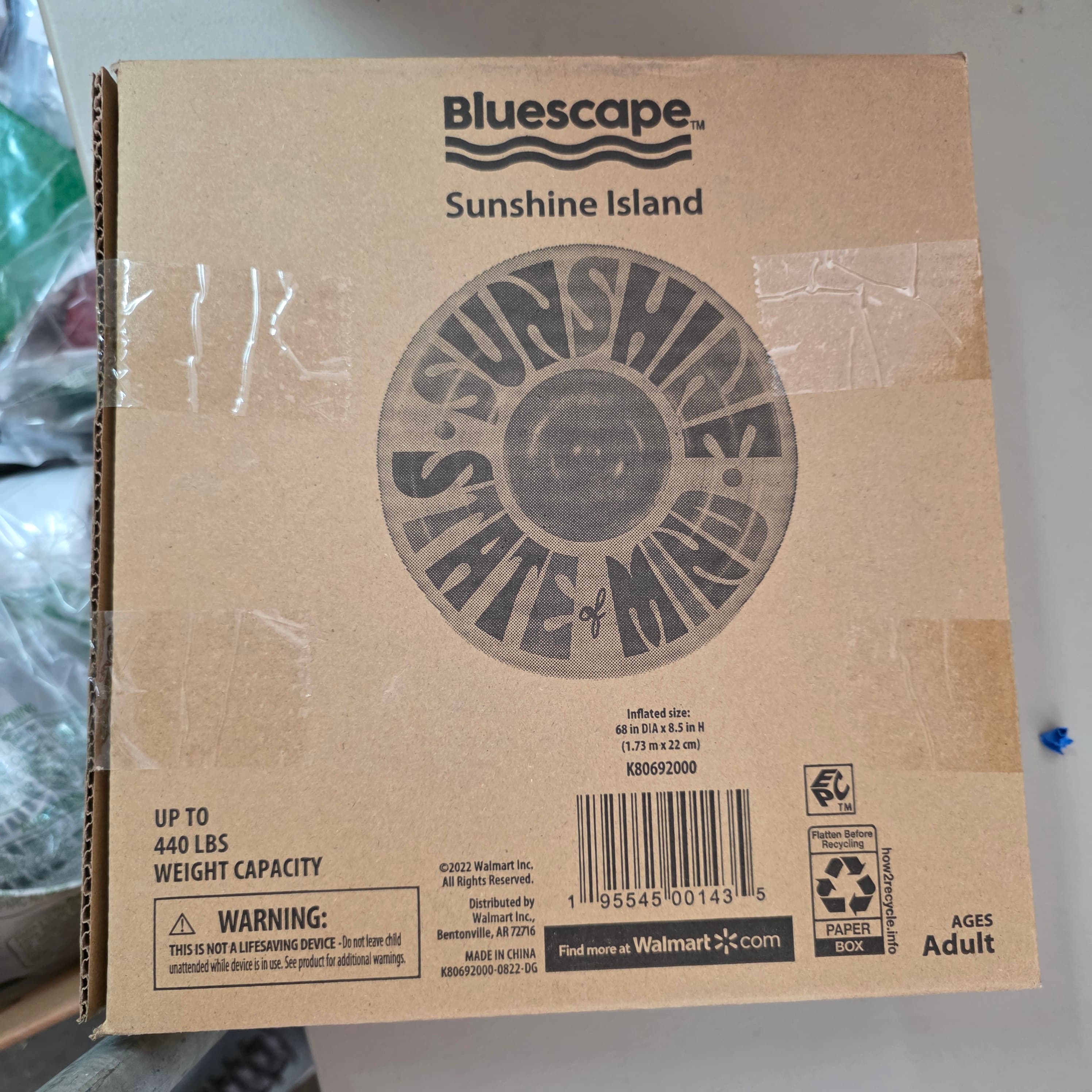 68" Bluescape "Sunshine Island" Inflatable Adult Pool Float, up to 440lbs, an oversized circular water mat, pool float