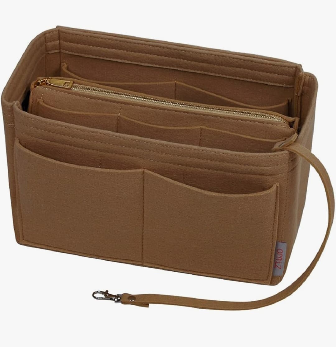 Purse Organizer Insert & Wallet, Felt with Metal Zipper, for Handbag & Tote