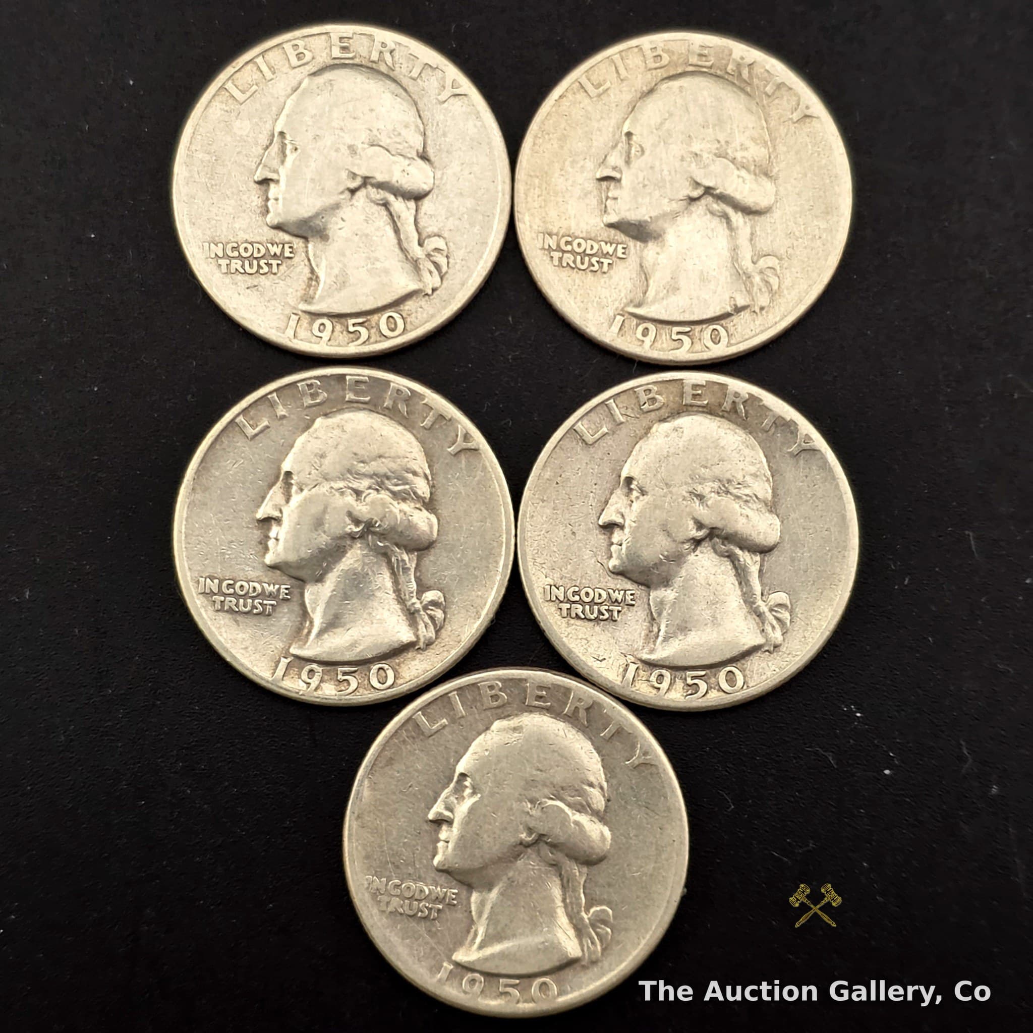 1950-D Washington Silver Quarters, Set of 5