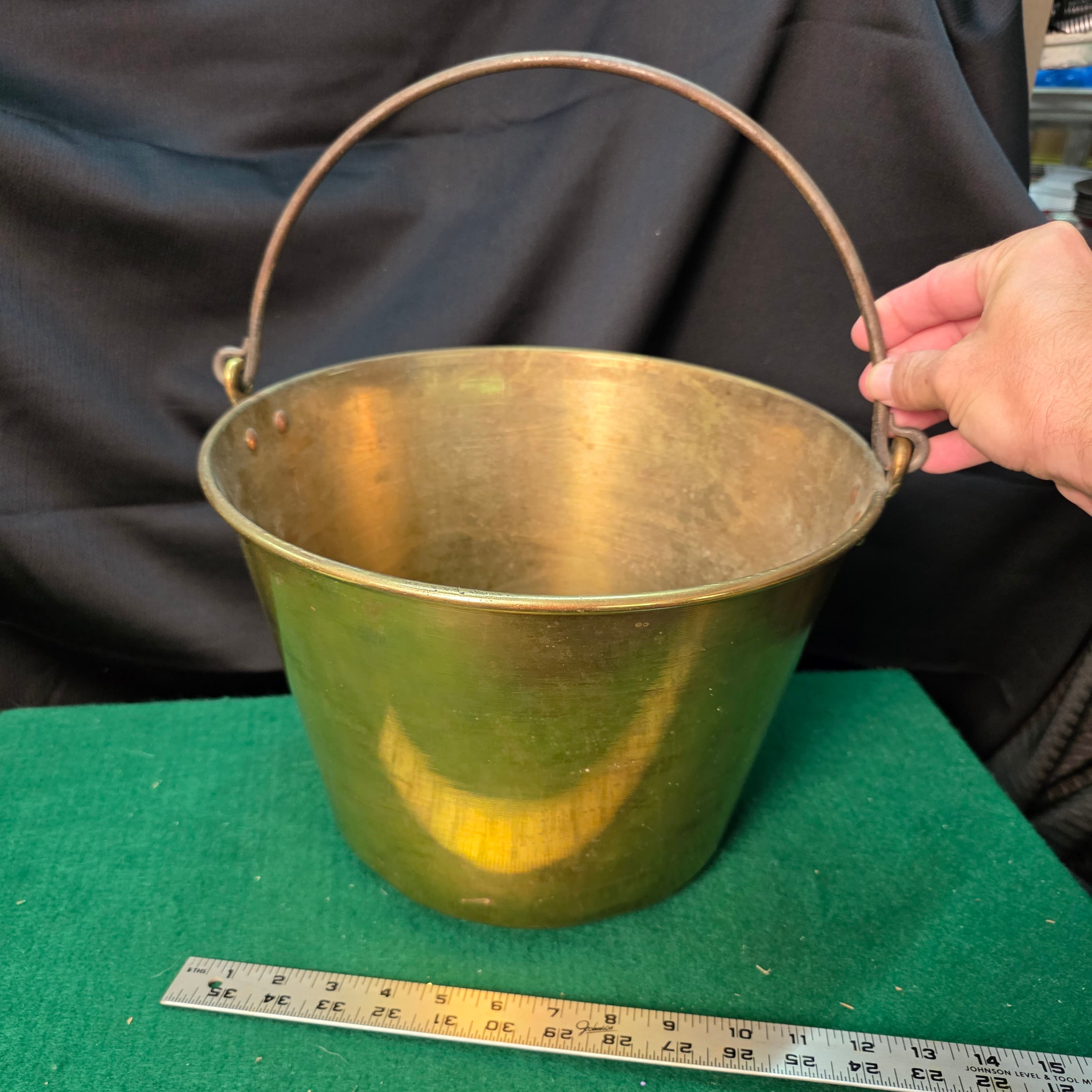 Antique American Brass Kettle Manufacturer Bucket with Swing Handle