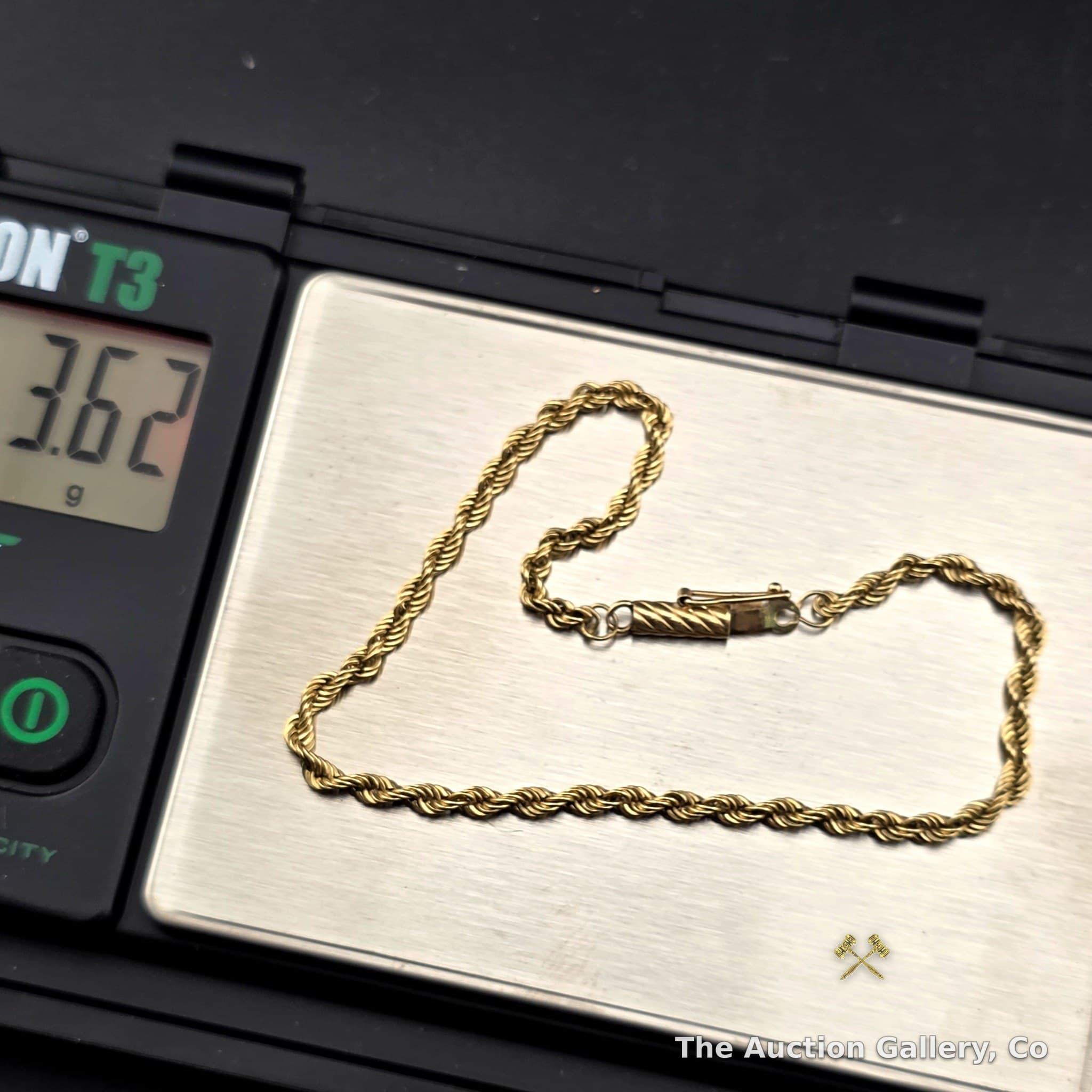 14k Gold Rope Chain Bracelet, 7.5", 3.62g