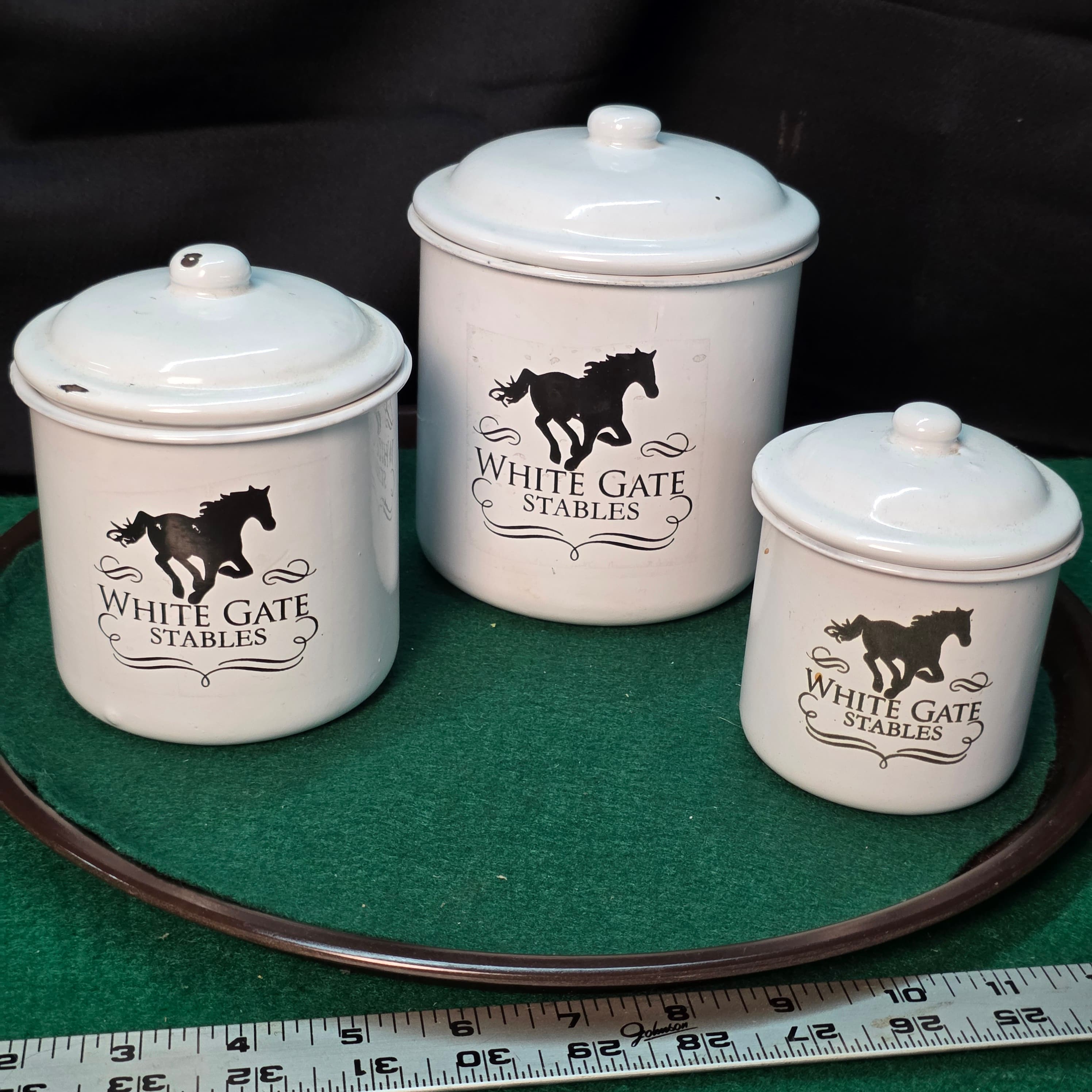 White Gate Stables Enamel Canister Set of 3