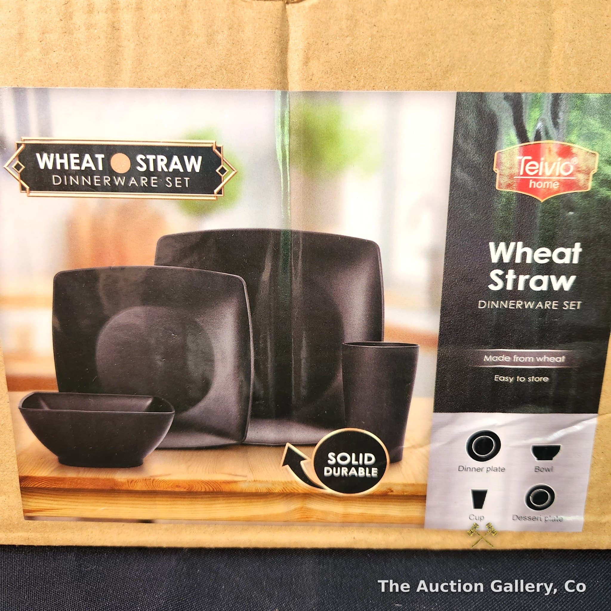 Teivio 40-Piece Wheat Straw Dinnerware Set, Black Square, Service for 10, NEW