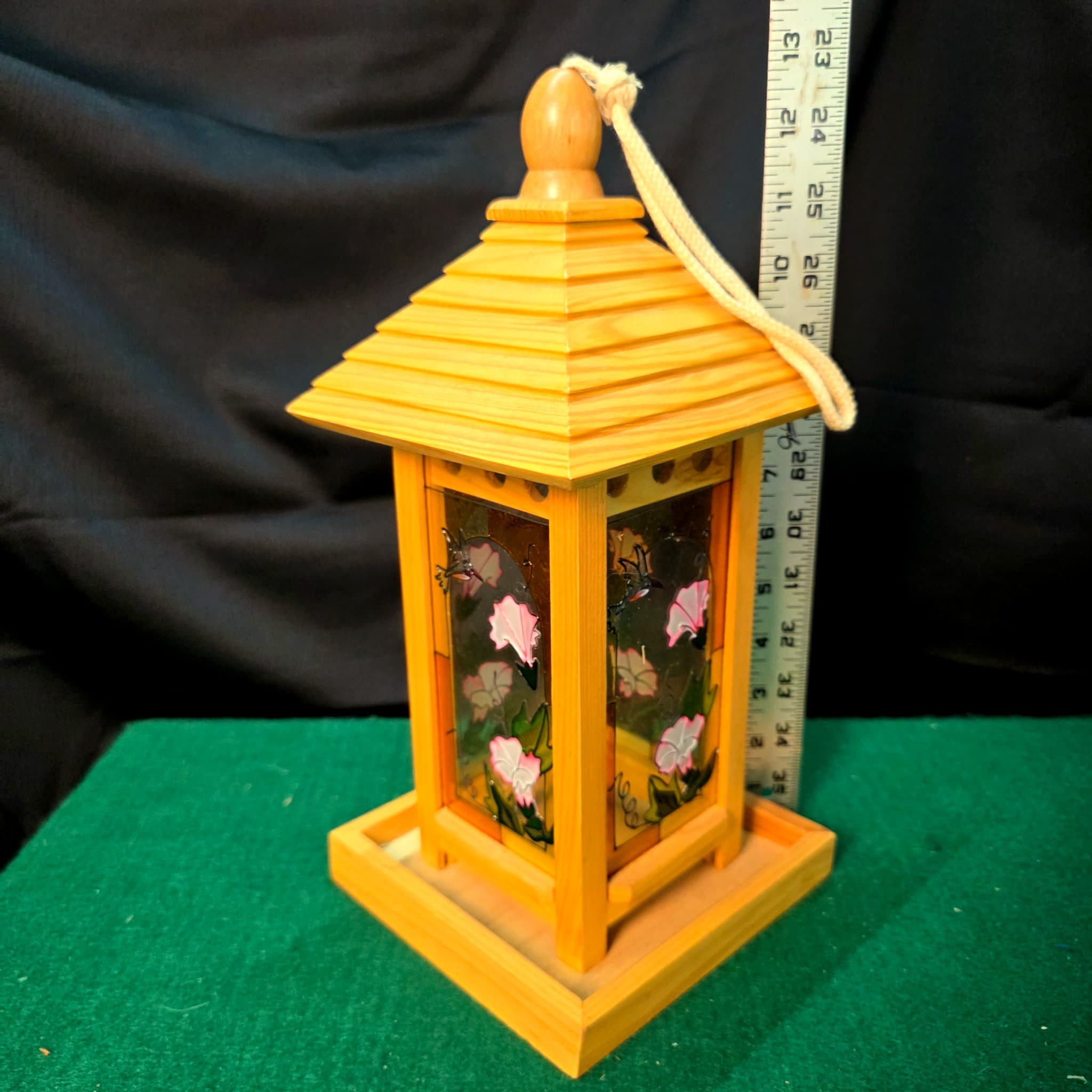 Wooden Bird Feeder with Stained Glass Panels