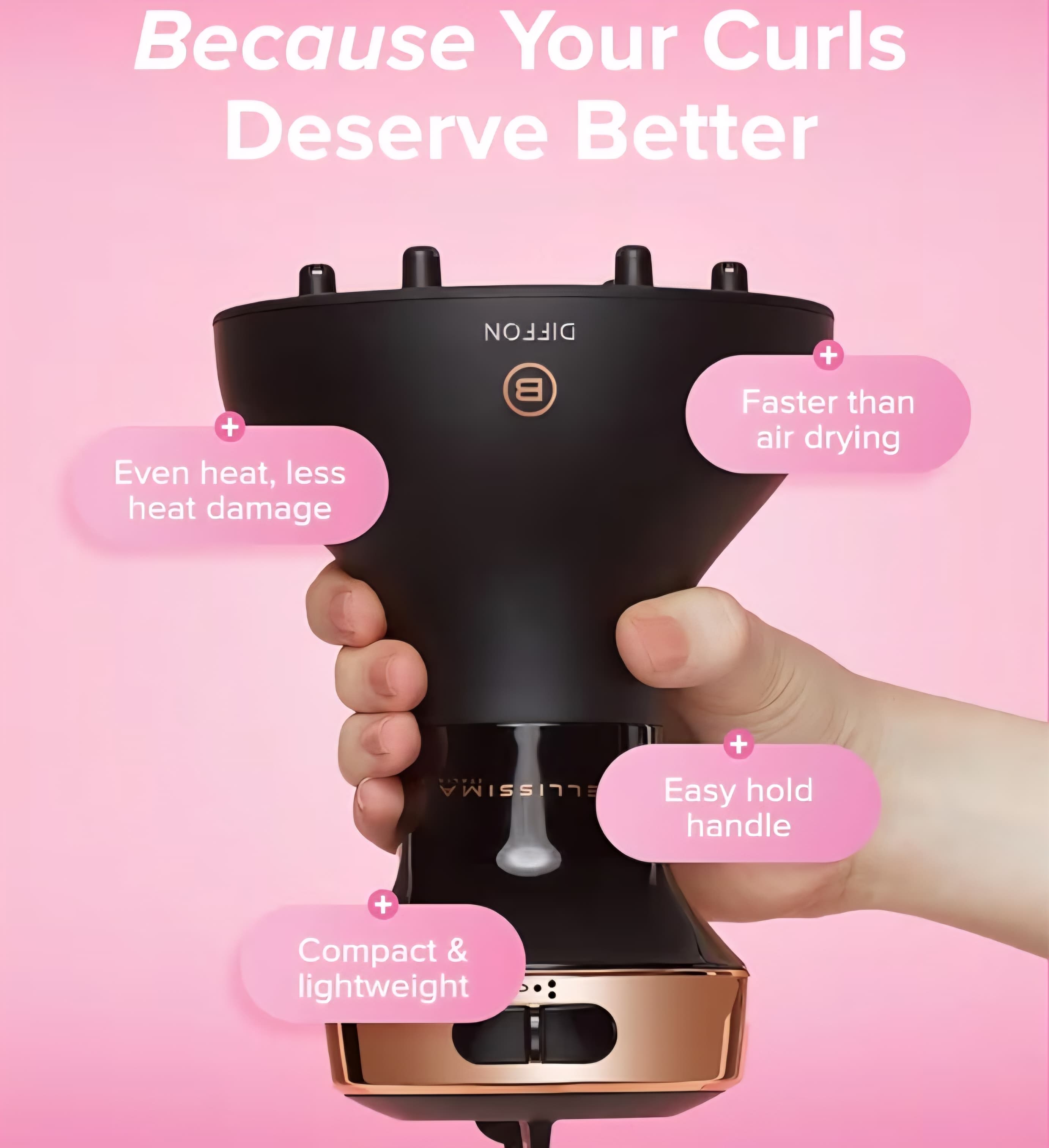 Bellissima 2-in-1 Diffon Ceramic Hair Dryer - Defines Curls, Reduces Frizz, Volumizes