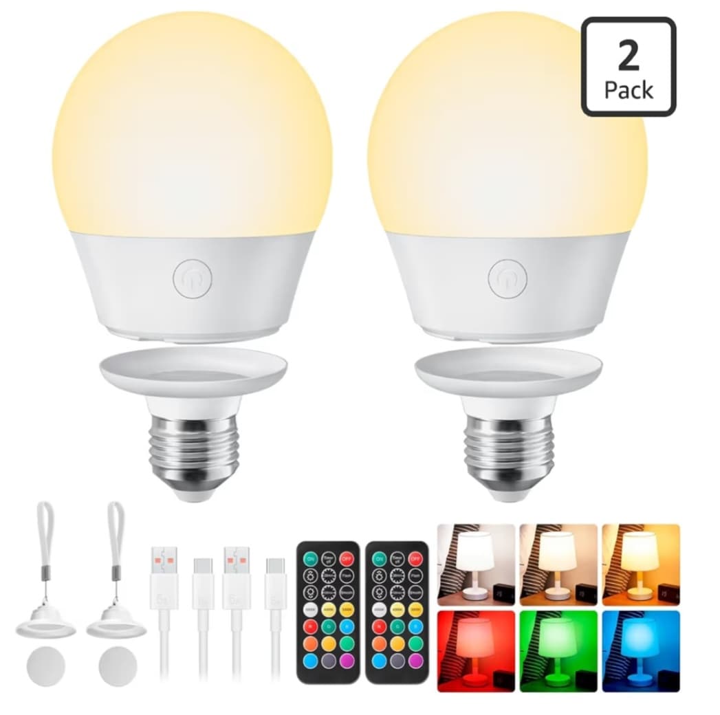 Rechargeable LED Light Bulb Set - 2 Remotes & Accessories