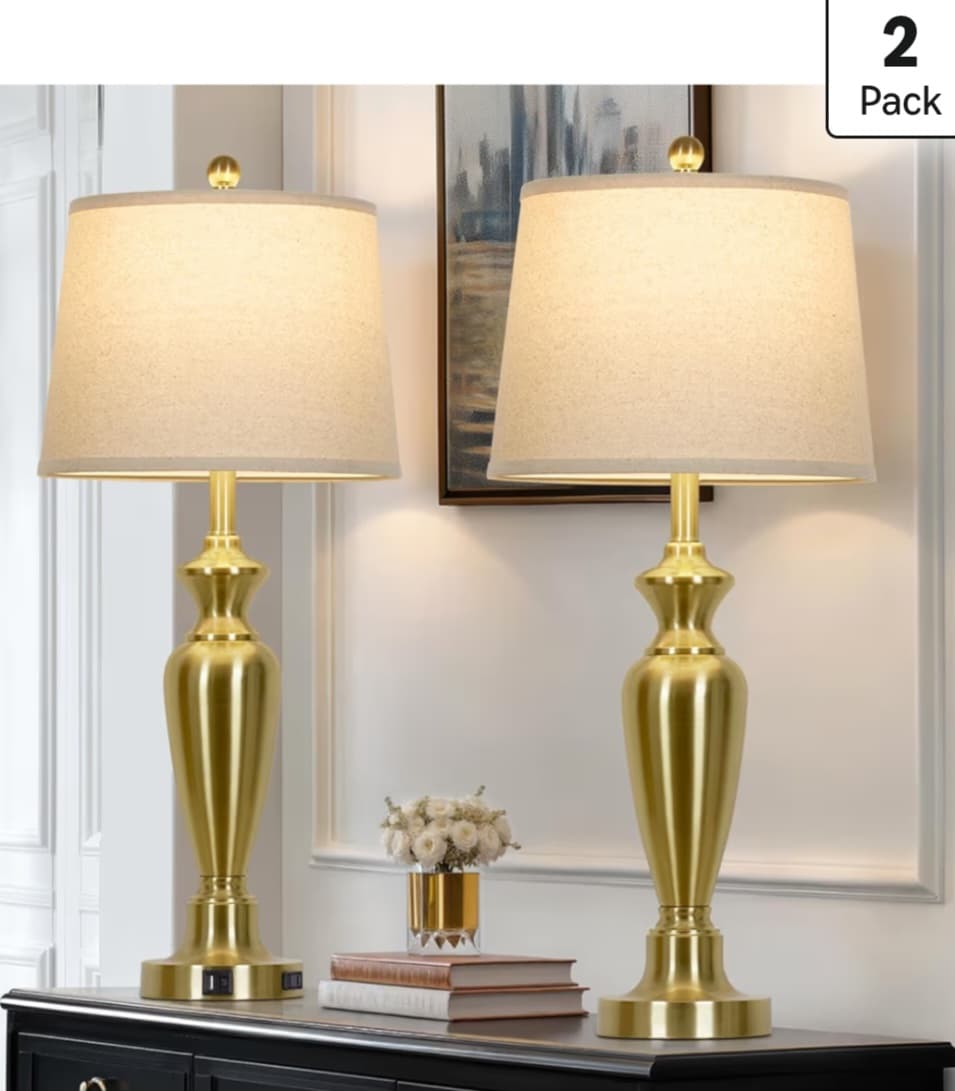 30" Modern Dimmable Touch Lamp Set - USB A+C Charging Ports & AC Outlet - 2 Bulbs Included
