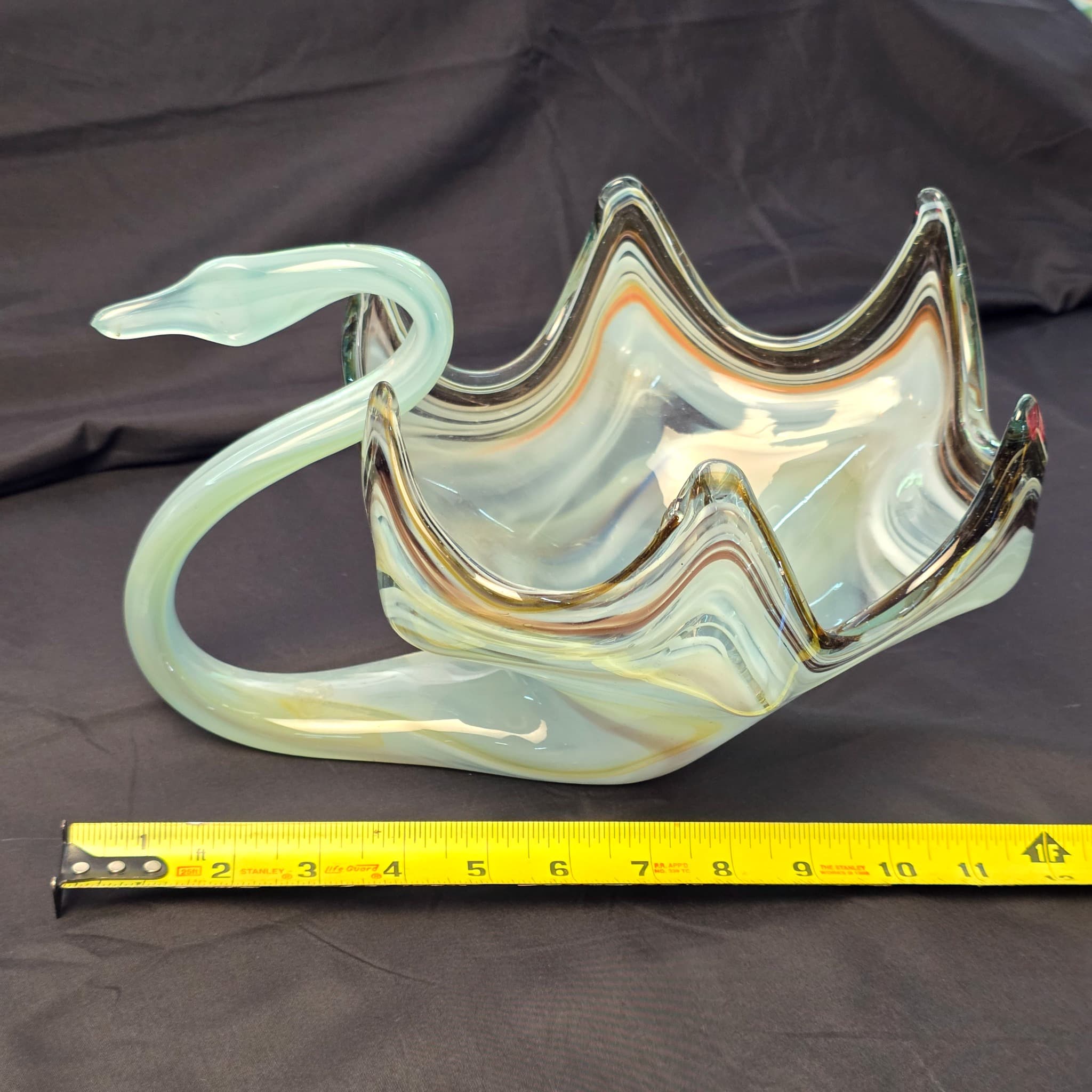 Vintage Art Glass Swan Bowl, 11" Wide