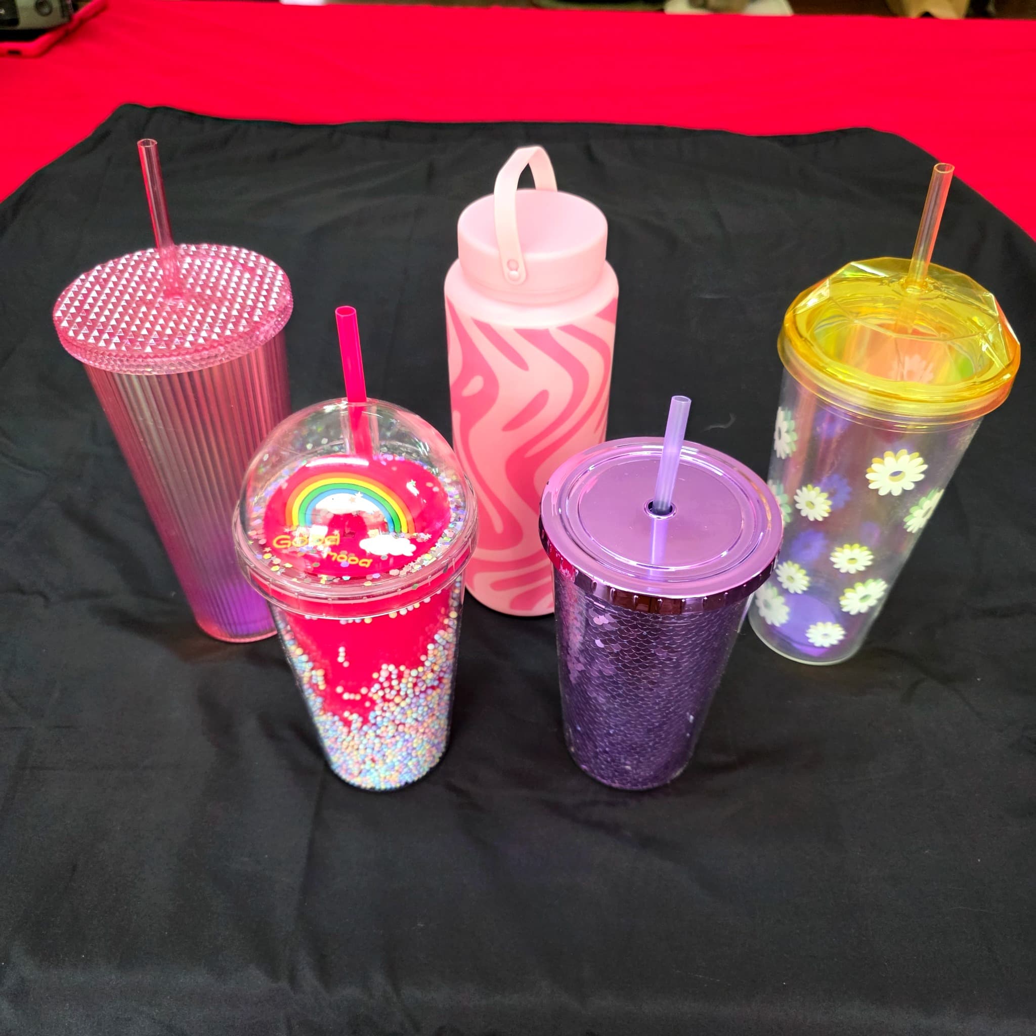 Set of 5 Fun Colorful Tumblers and Water Bottle