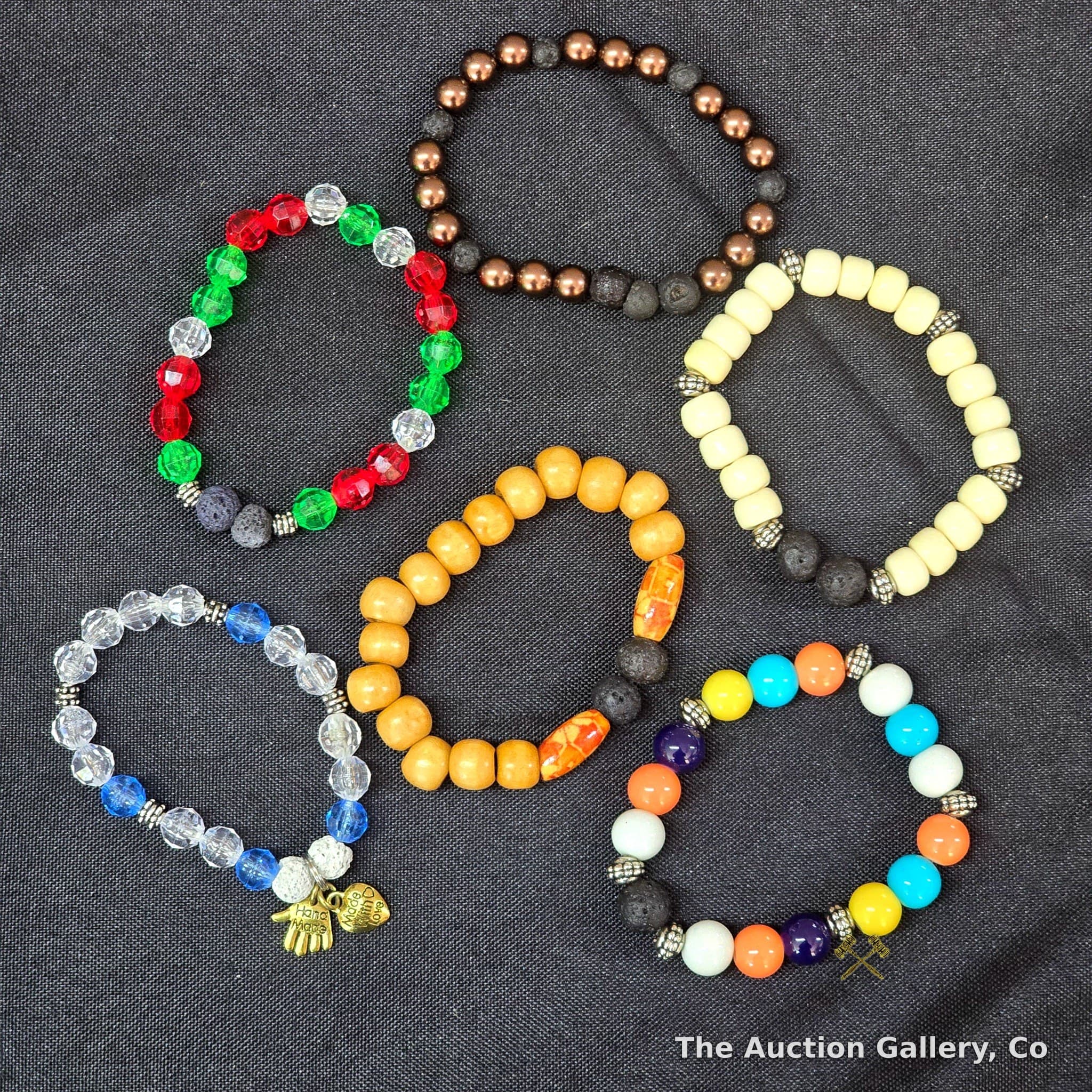 Handmade Lava Stone Essential Oil Diffuser Bracelets, Set of 6
