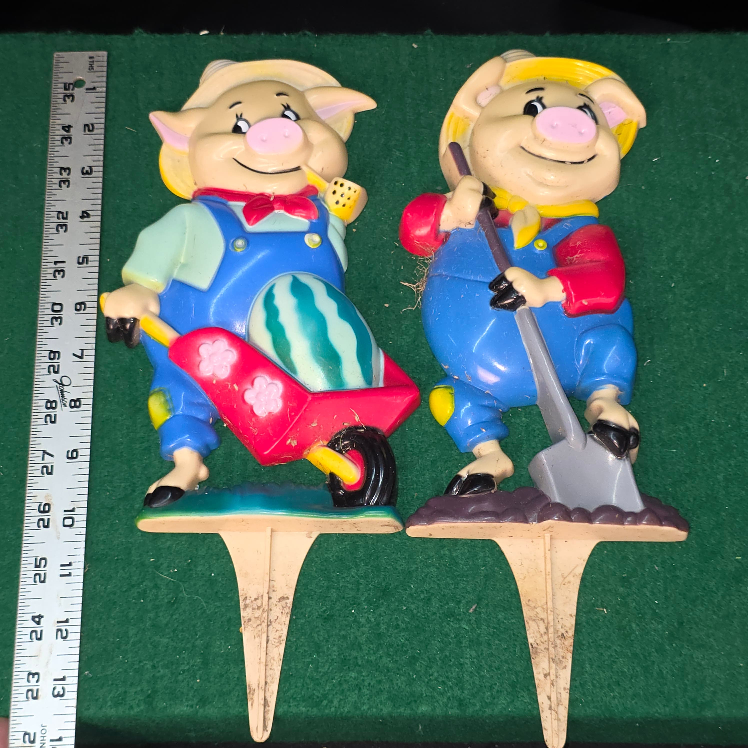 Vintage Farmer Pig Garden Stakes, Set of 2