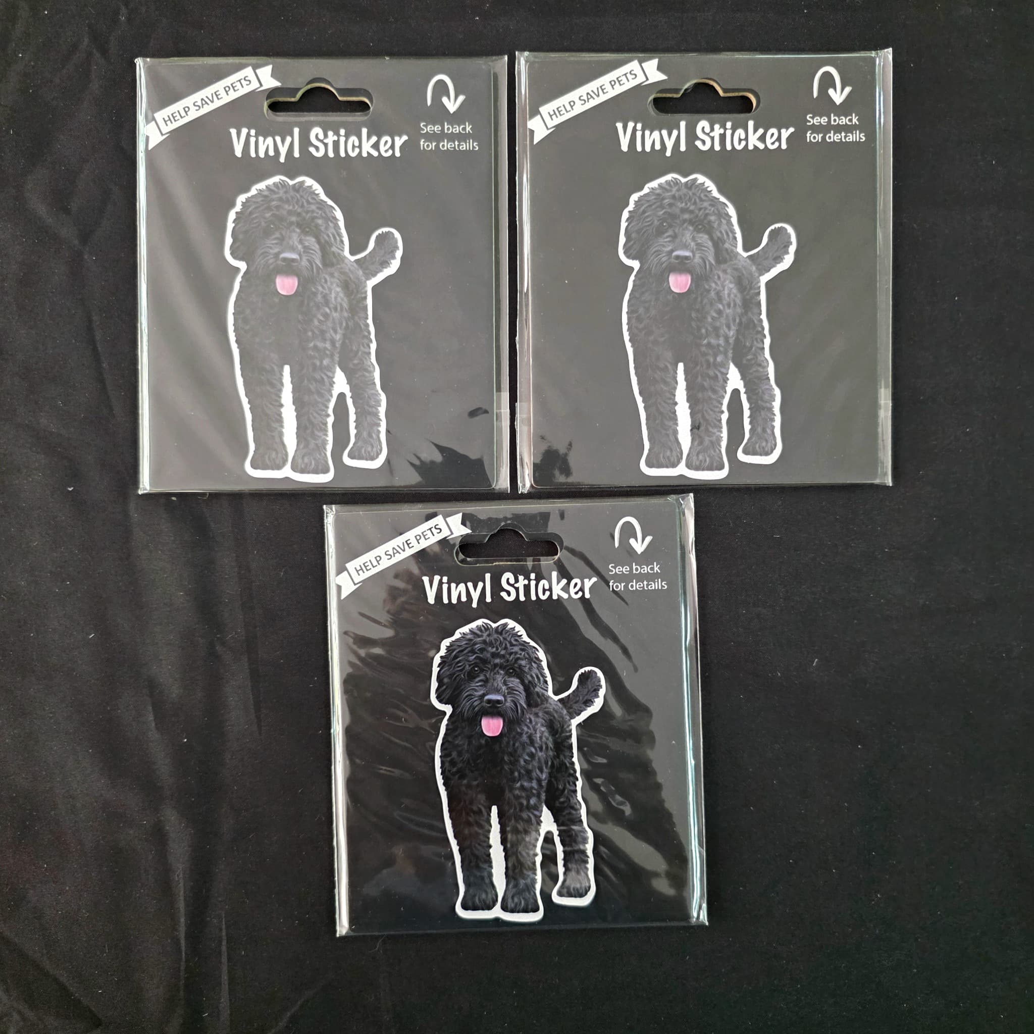 Set of 3 Black Doodle Dog Vinyl Stickers, New