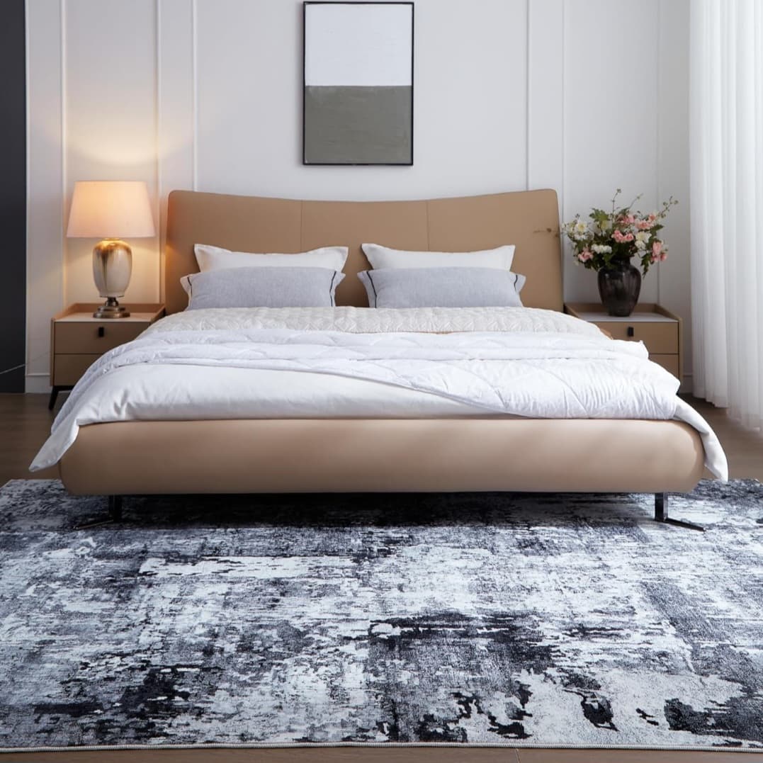 Soft Low Pile Carpet (5ft x 7ft) - Blue/White - Washable