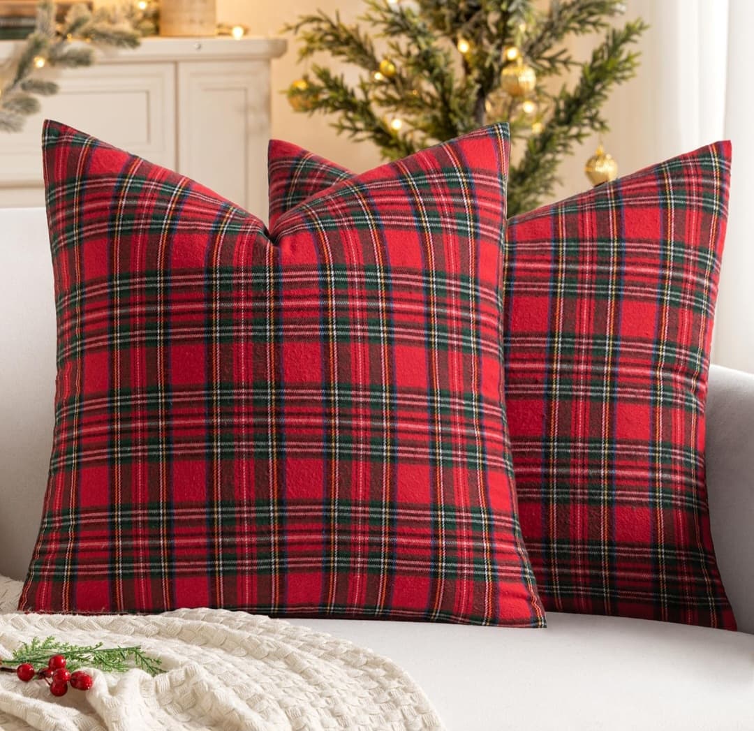 2pc Plaid Pillow Cover Set (18x18)
