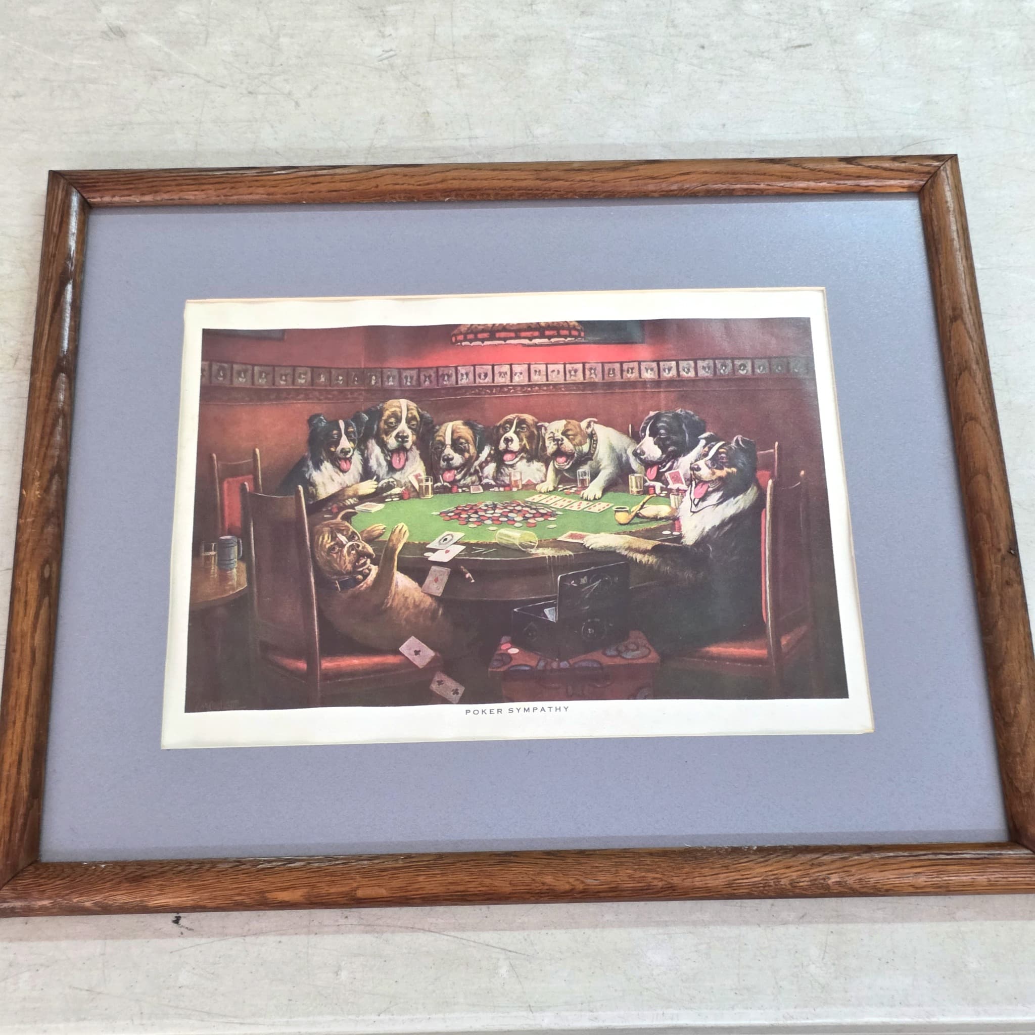 Framed "Poker Sympathy" Dogs Playing Poker Print
