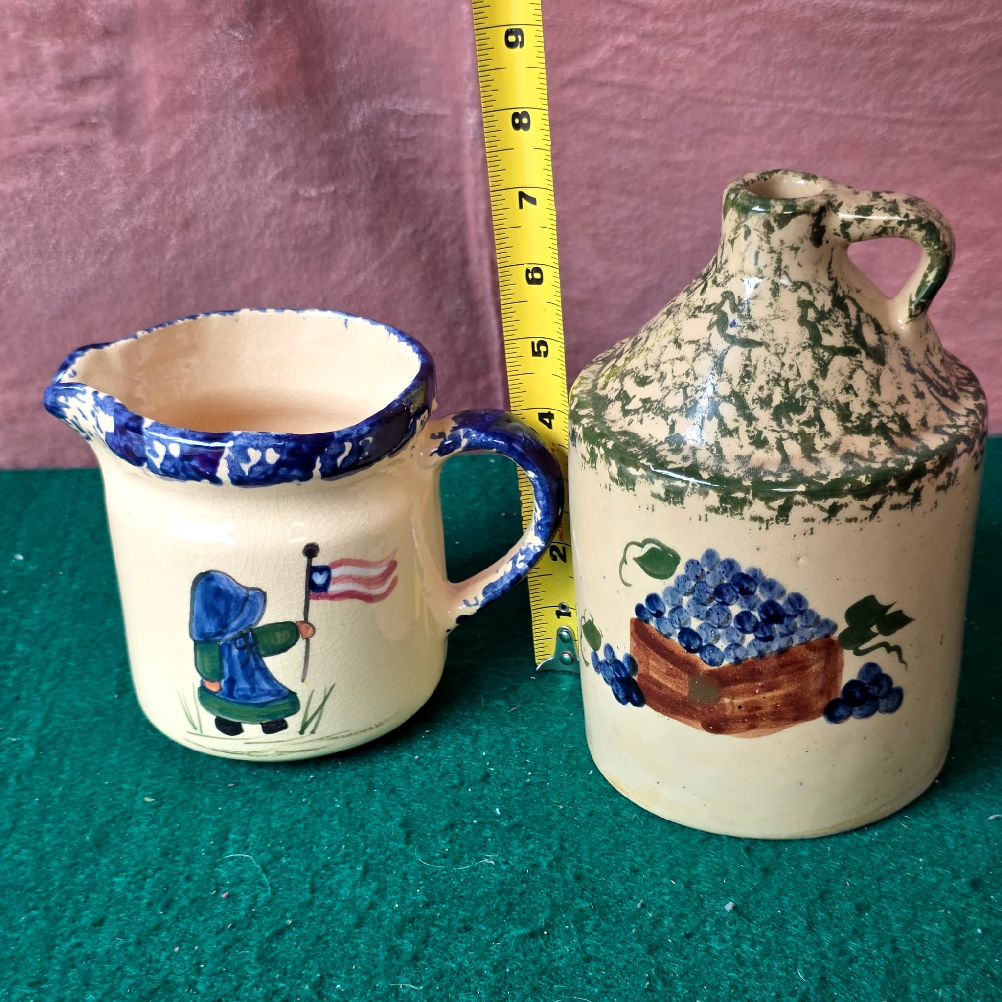 Alpine Pottery Spongeware Pitcher and Jug, Set of 2