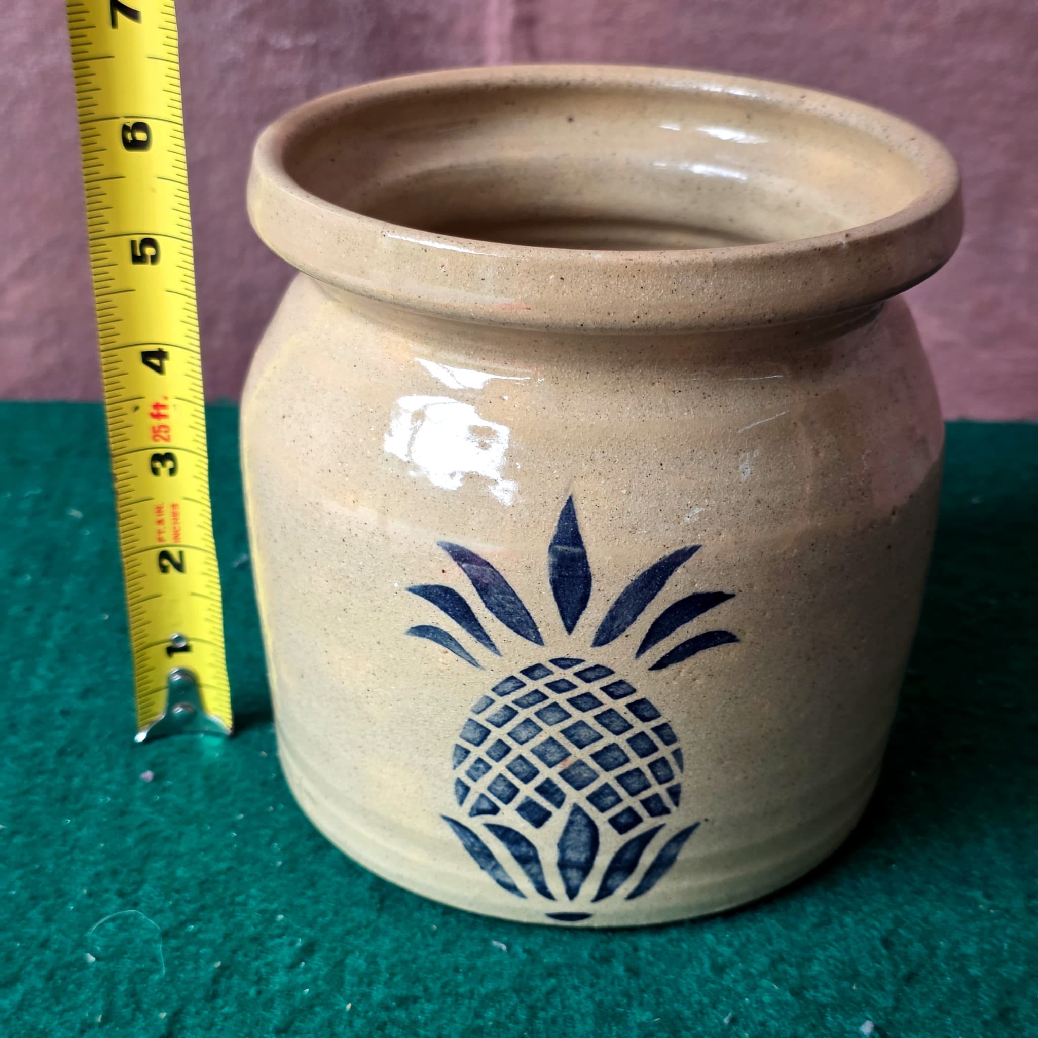 Stoneware Crock with Blue Pineapple Motif