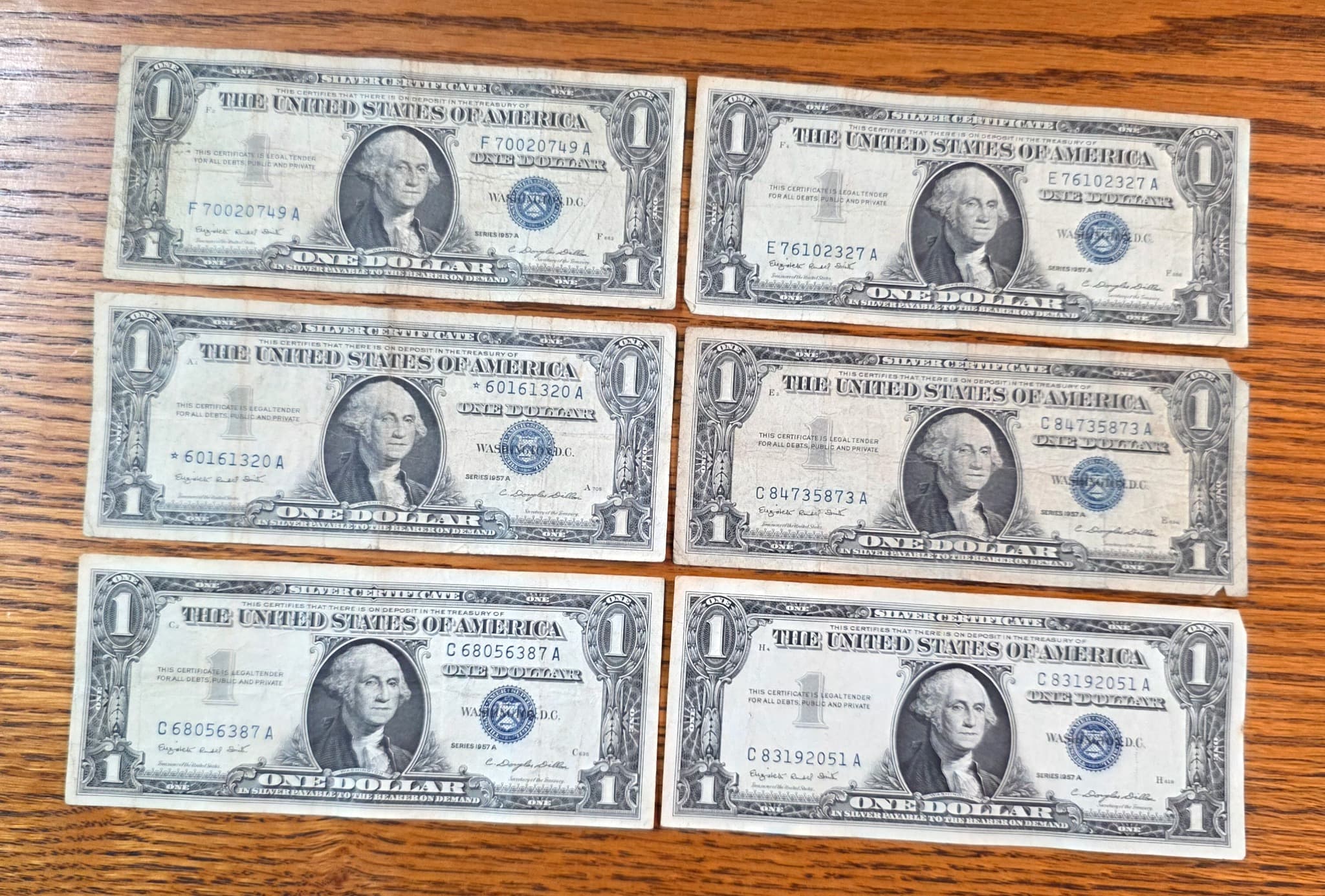 Series 1957-A $1 Silver Certificates, Lot of 6