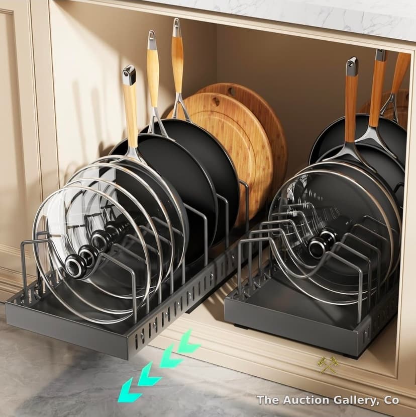 Retractable Vertical Pull-Out Pot Lid Holder, Black, New in Box