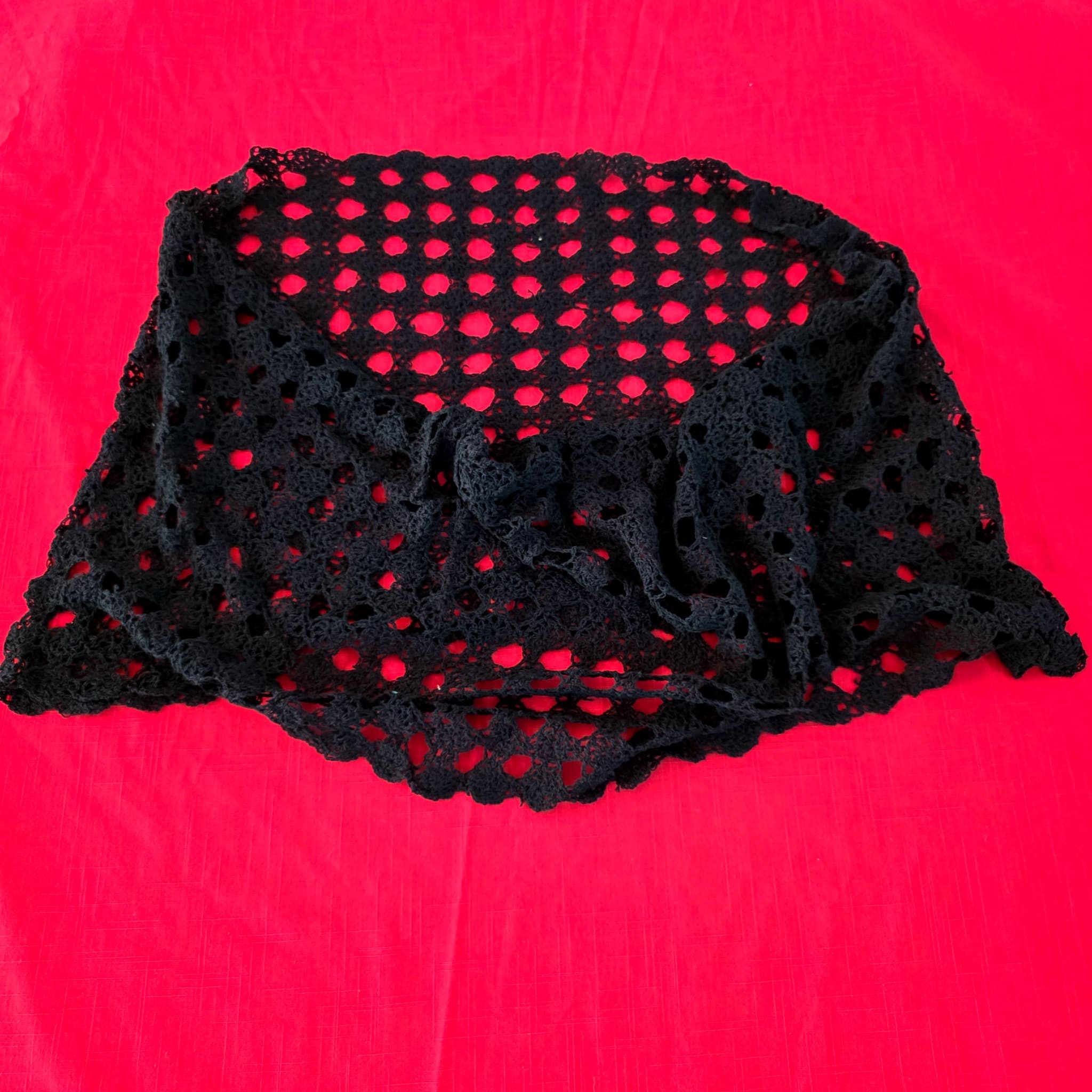Black Crochet Lace Scarf, 15" x 30"