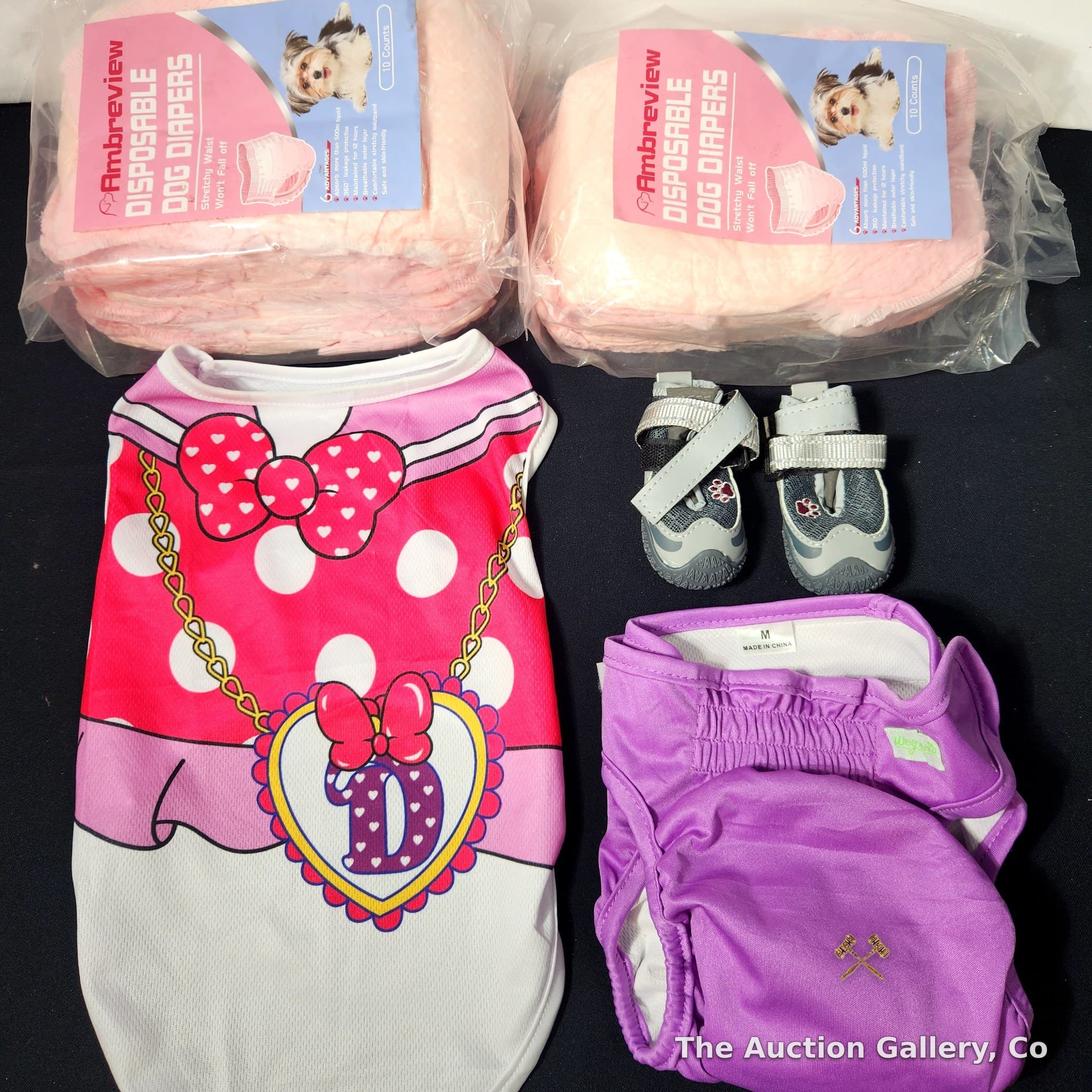 Small Dog Care Lot — Diapers, Shoes, Shirt & Washable Diaper