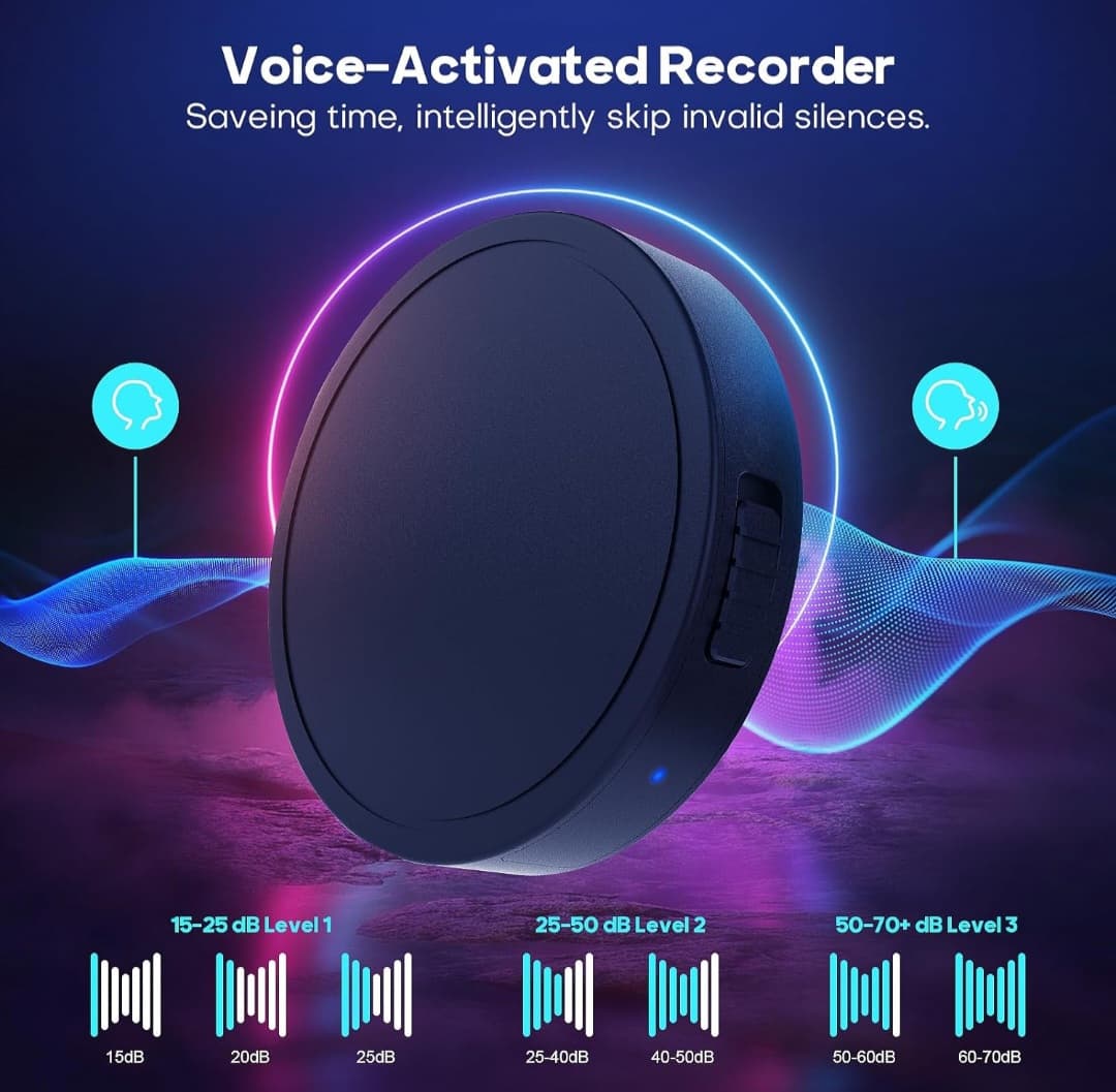 132G (9800 Hour) Voice Activated Recorder - Elasound Voice Recorder with AI-Intelligent Triple Noise Reduction, Portable Audio Recorder for Work, Lectures,100H Continuous Recording Device