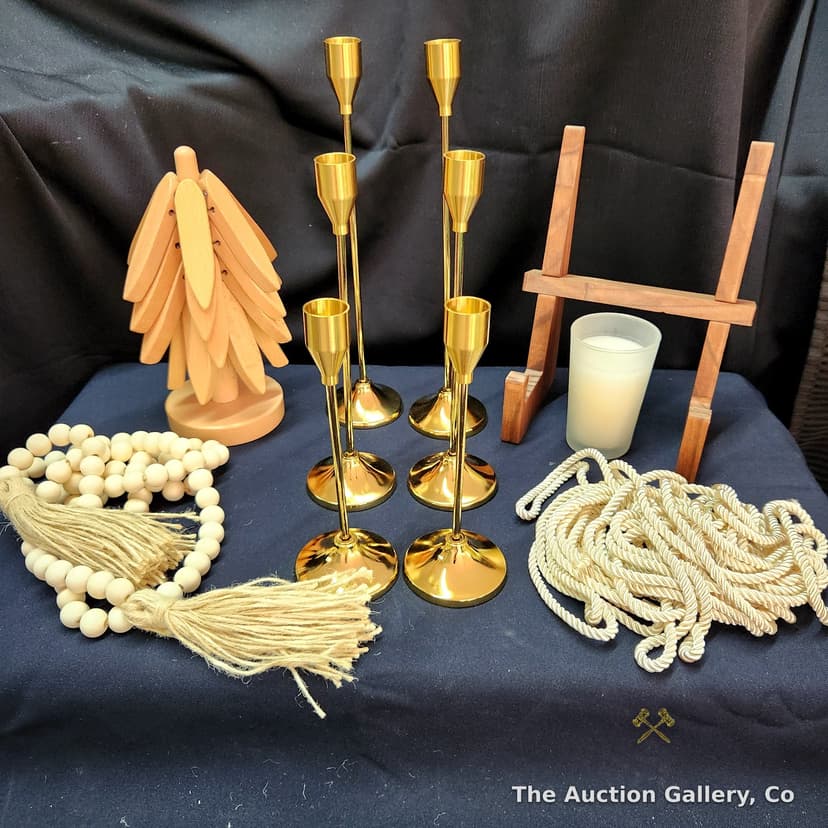 Boho Home Decor Lot โ Candlesticks, Bead Garland, Wood Tree & More